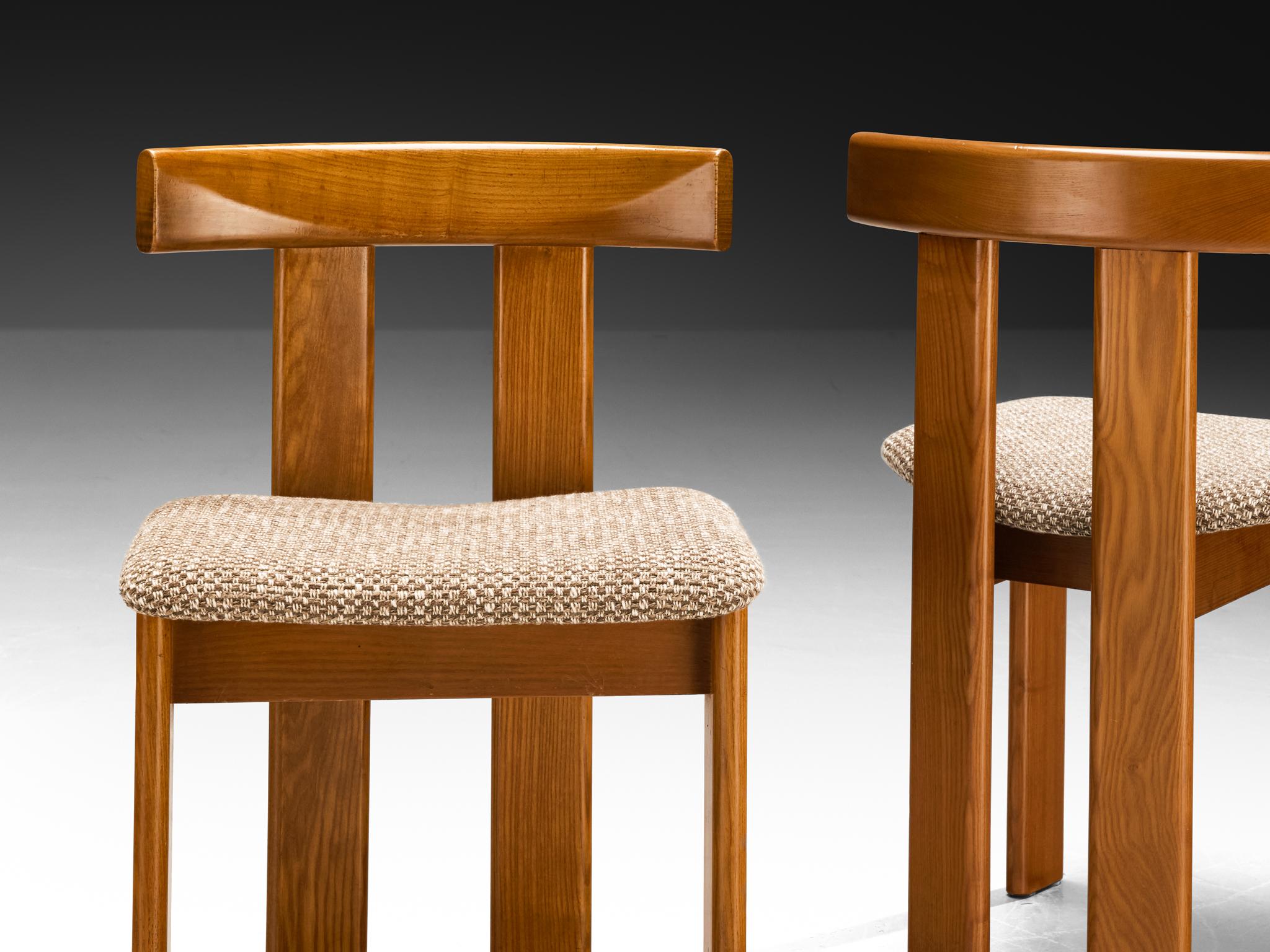 Luigi Vaghi for Former Set of Eight Dining Chairs in Ash and Woven fabric