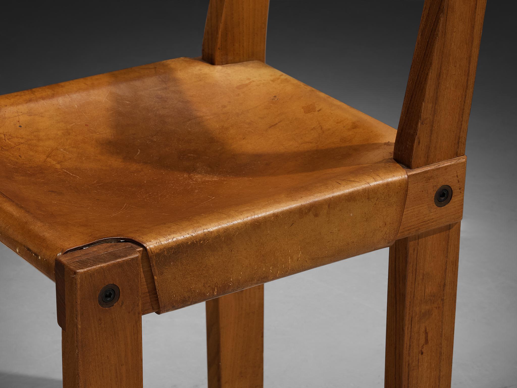 Early Pierre Chapo Set of Eight 'S24' Dining Chairs in Leather and Elm