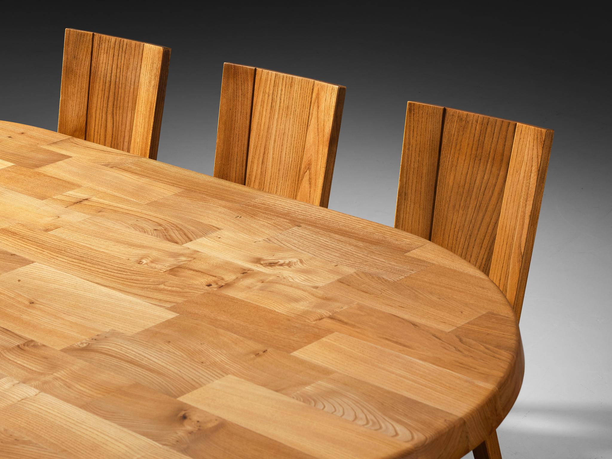 Atelier C. Demoyen Dining Set with Table and Six Chairs in Solid Elm