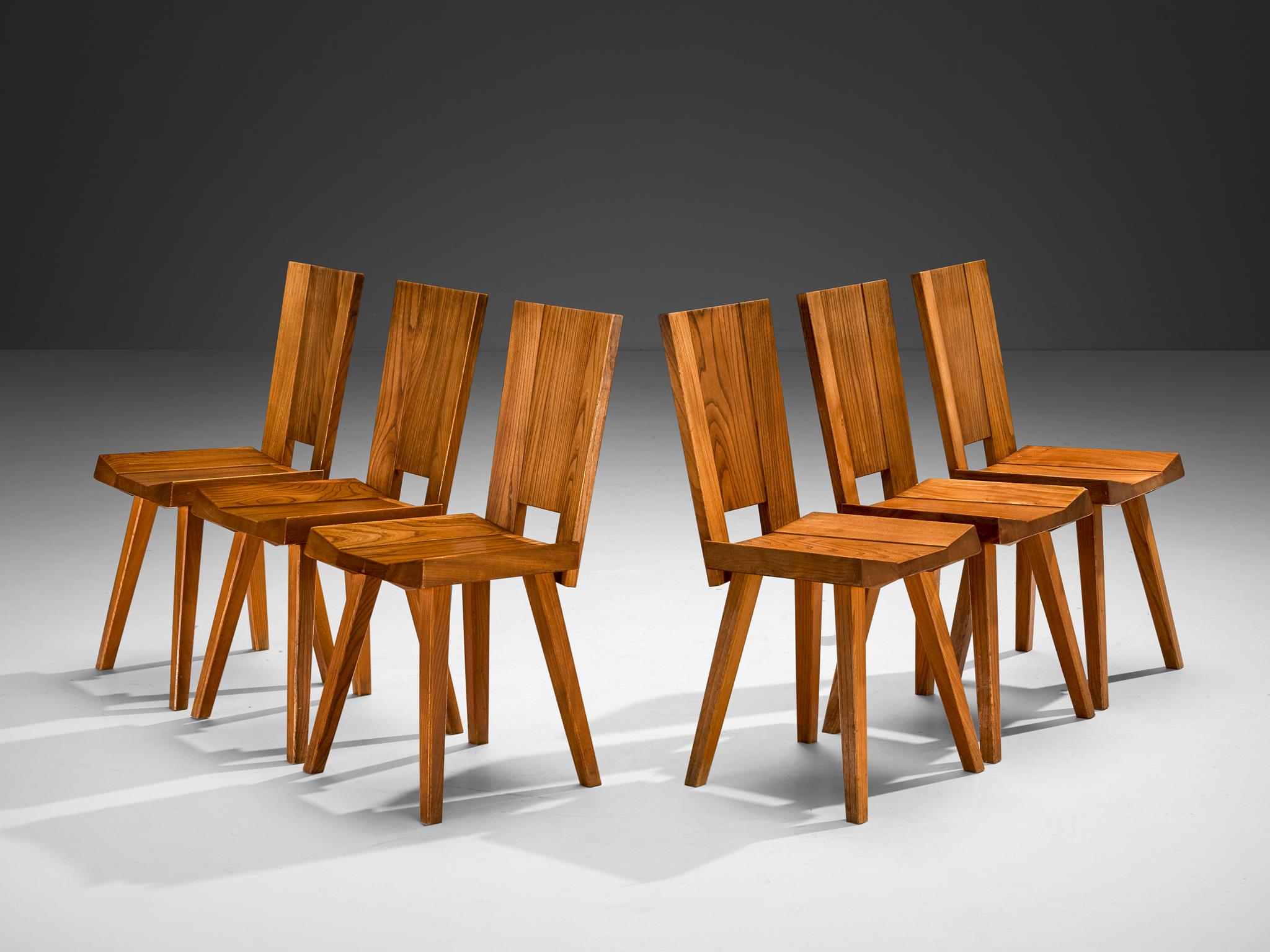 Atelier C. Demoyen Dining Set with Table and Six Chairs in Solid Elm