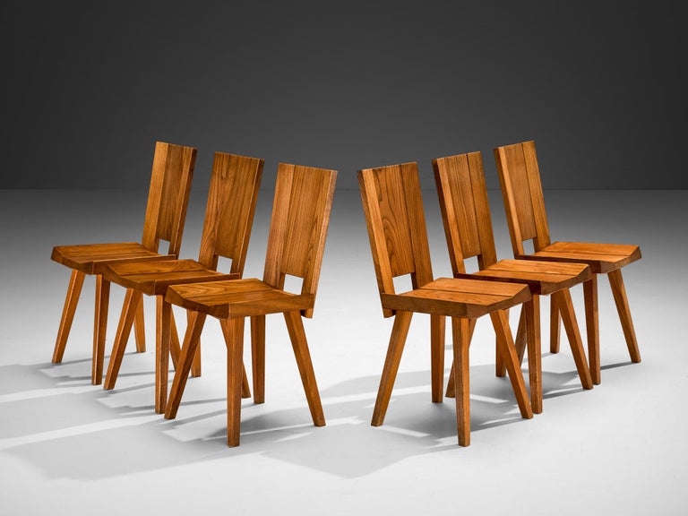 Atelier C. Demoyen Set of Six Chairs in Solid Elm