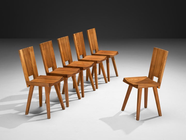 Atelier C. Demoyen Set of Six Chairs in Solid Elm