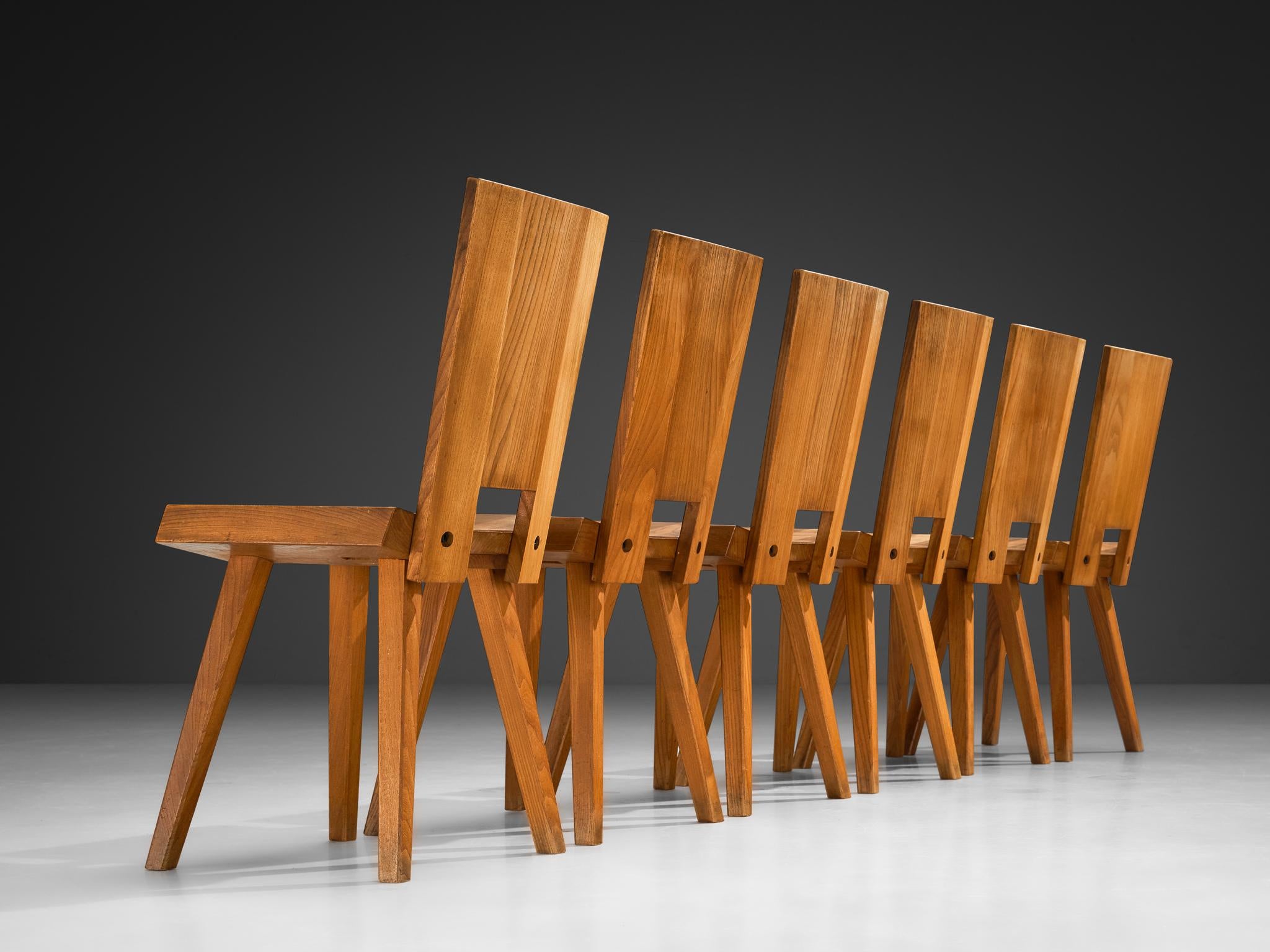 Atelier C. Demoyen Set of Six Chairs in Solid Elm