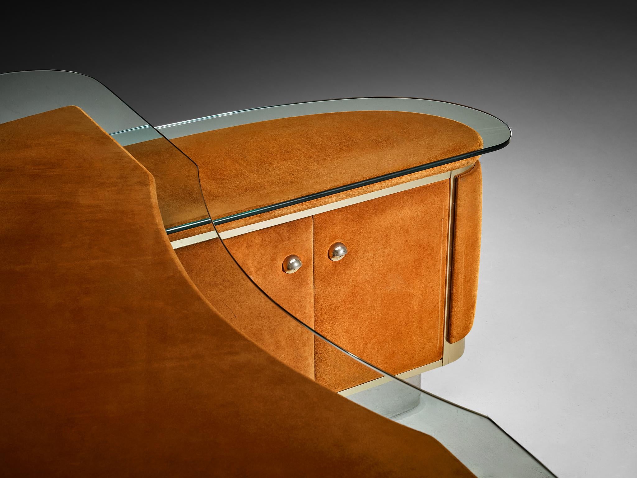 Impressive Italian Postmodern Desk with Return in Orange Nubuck Leather