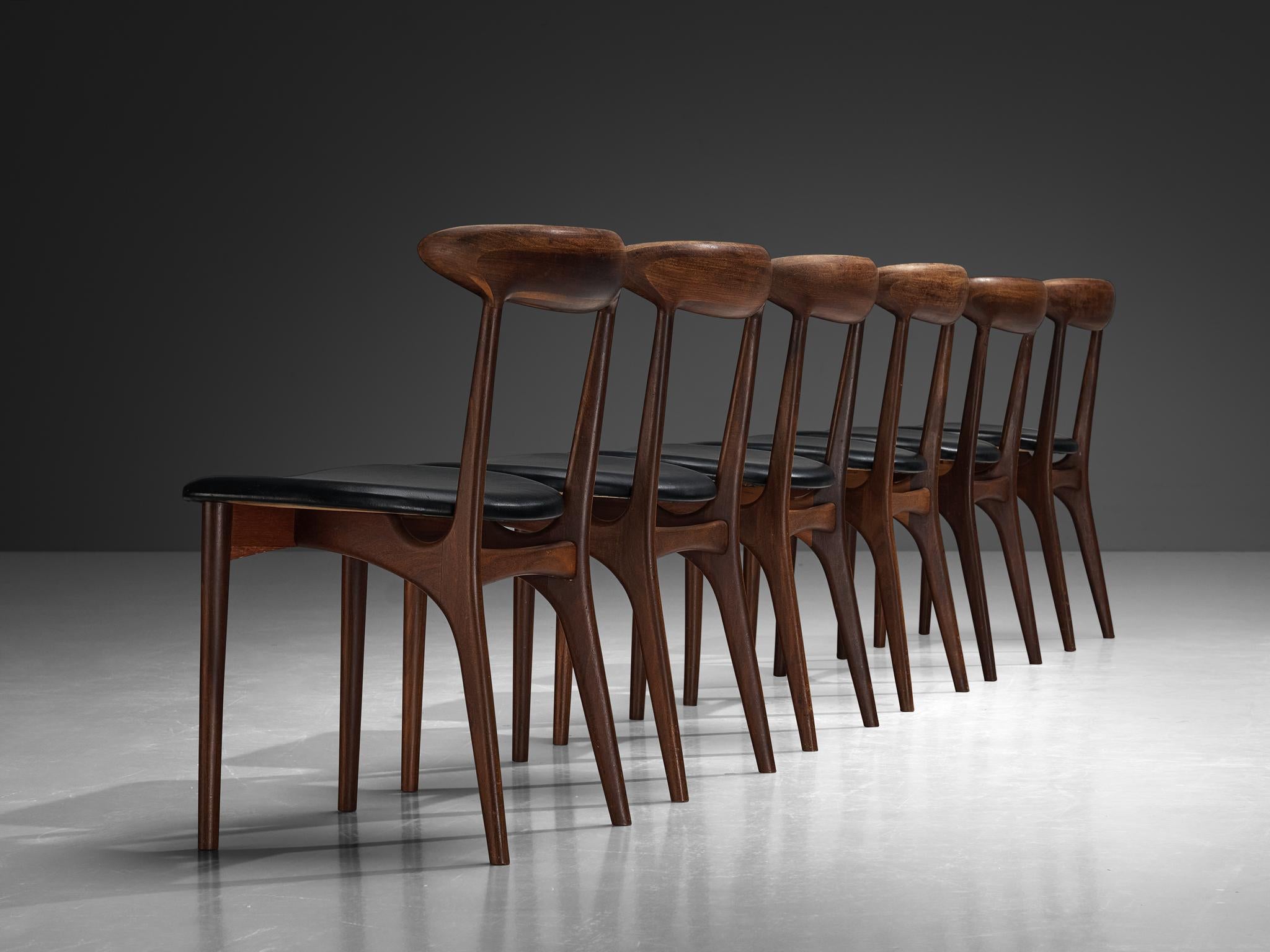 Kurt Østervig Set of Six Dining Chairs in Wood and Leatherette