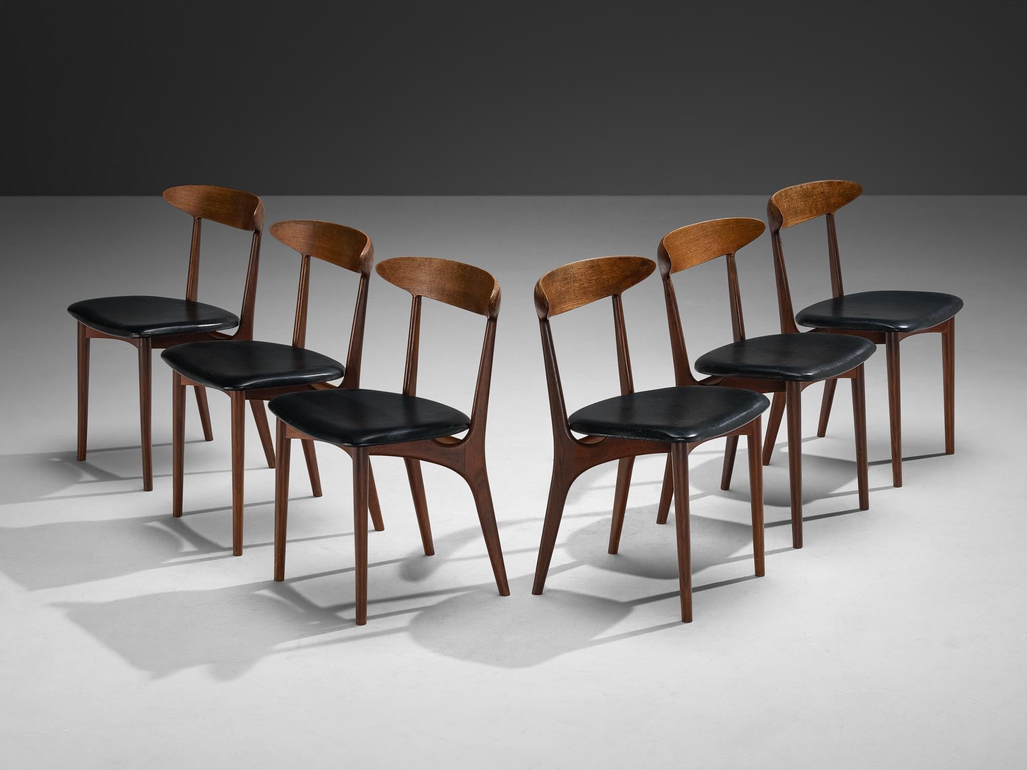 Kurt Østervig Set of Six Dining Chairs in Wood and Leatherette