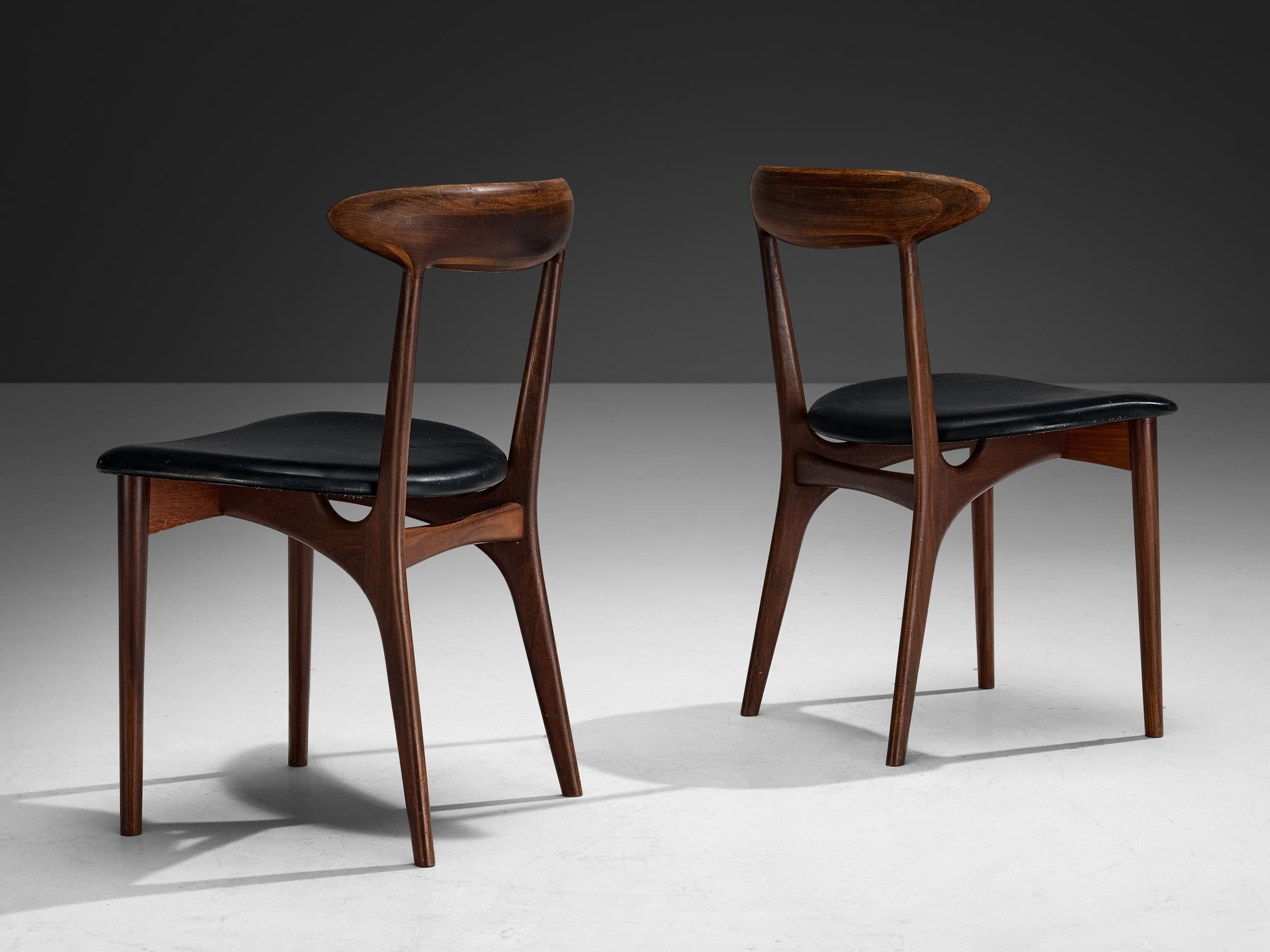 Kurt Østervig Set of Six Dining Chairs in Wood and Leatherette