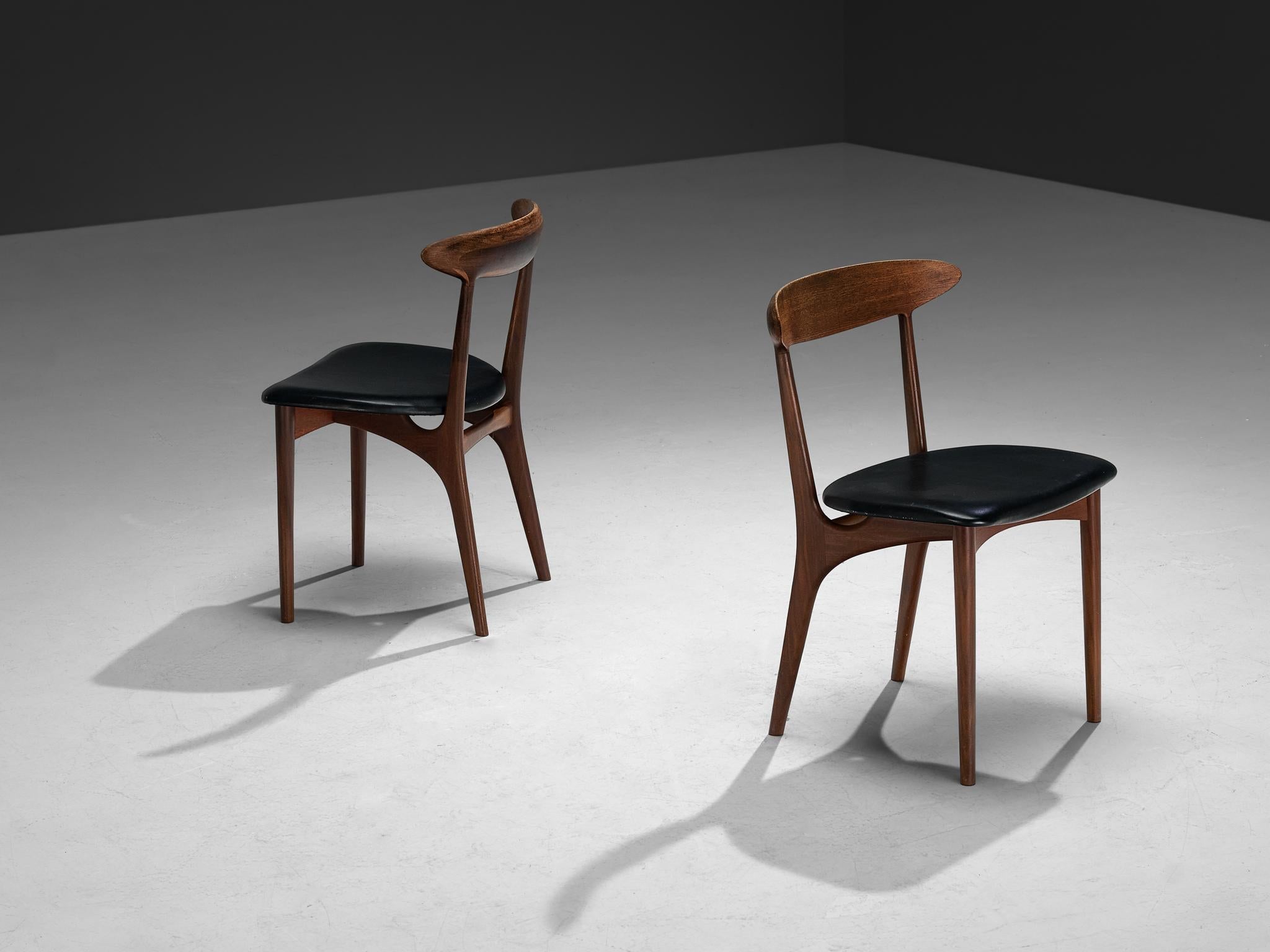 Kurt Østervig Set of Six Dining Chairs in Wood and Leatherette