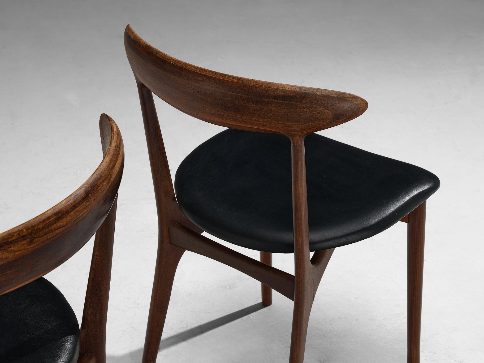 Kurt Østervig Set of Six Dining Chairs in Wood and Leatherette