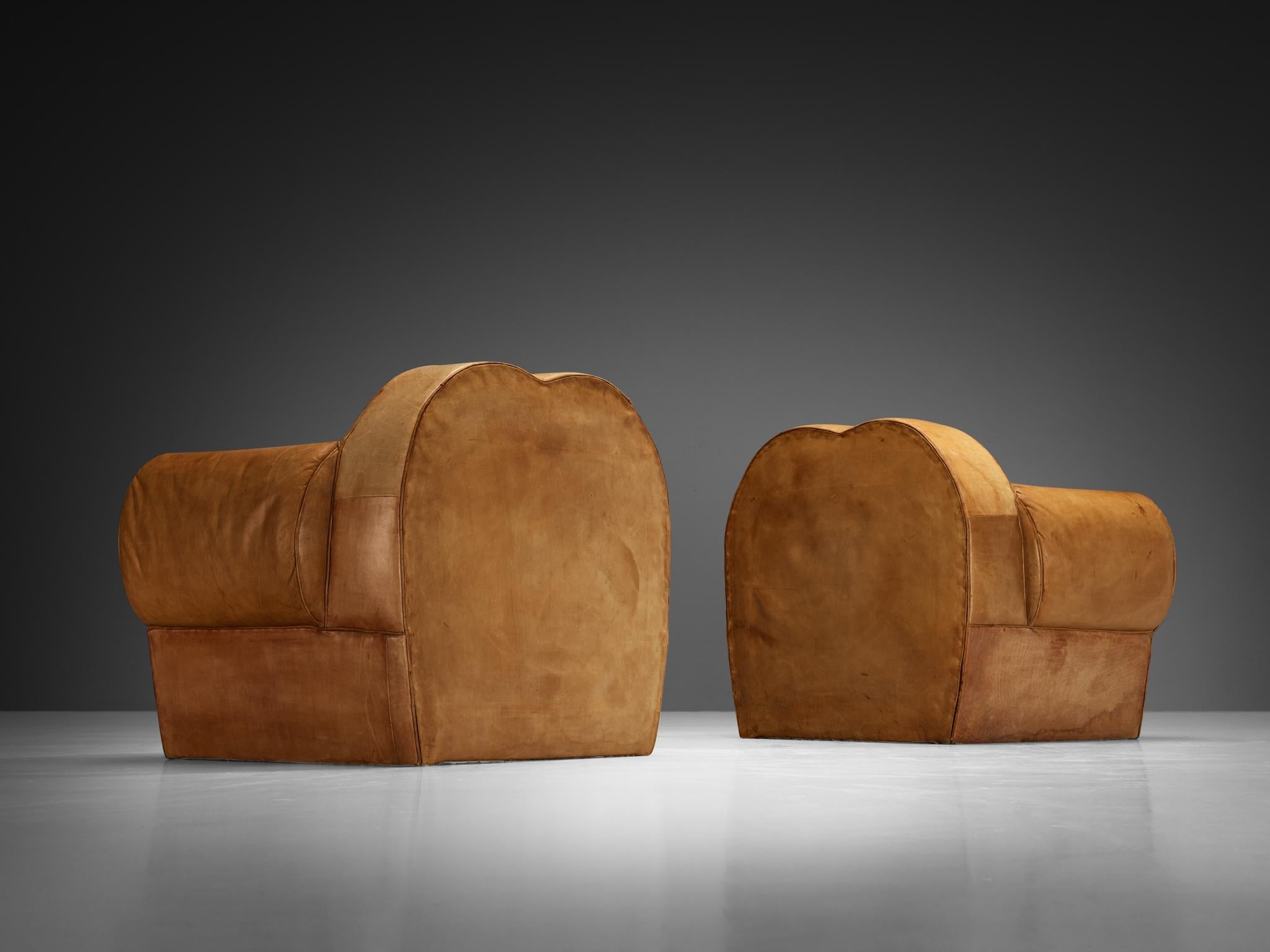 French Art Deco Pair of Lounge Chairs in Cognac Leather