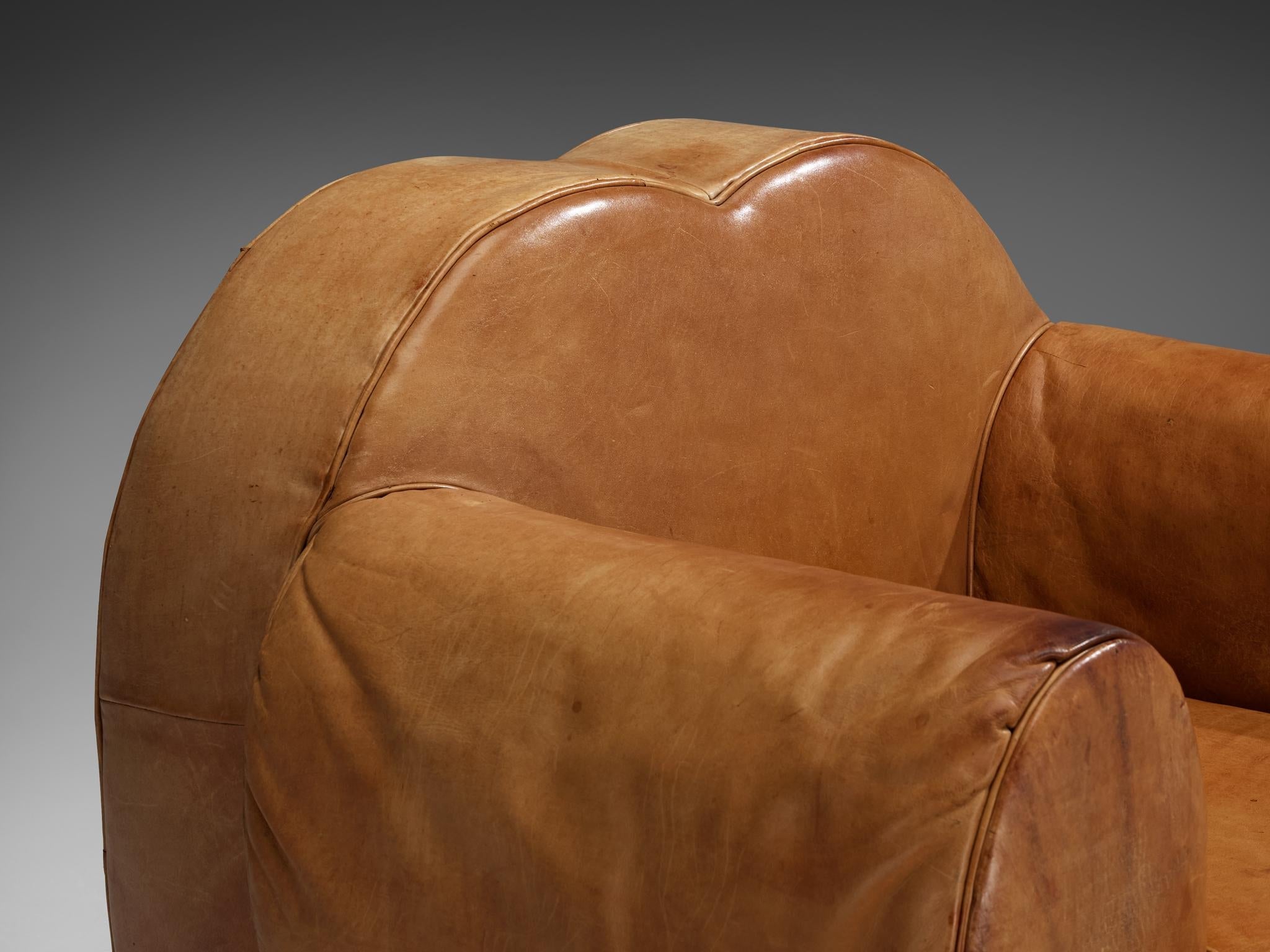 French Art Deco Pair of Lounge Chairs in Cognac Leather