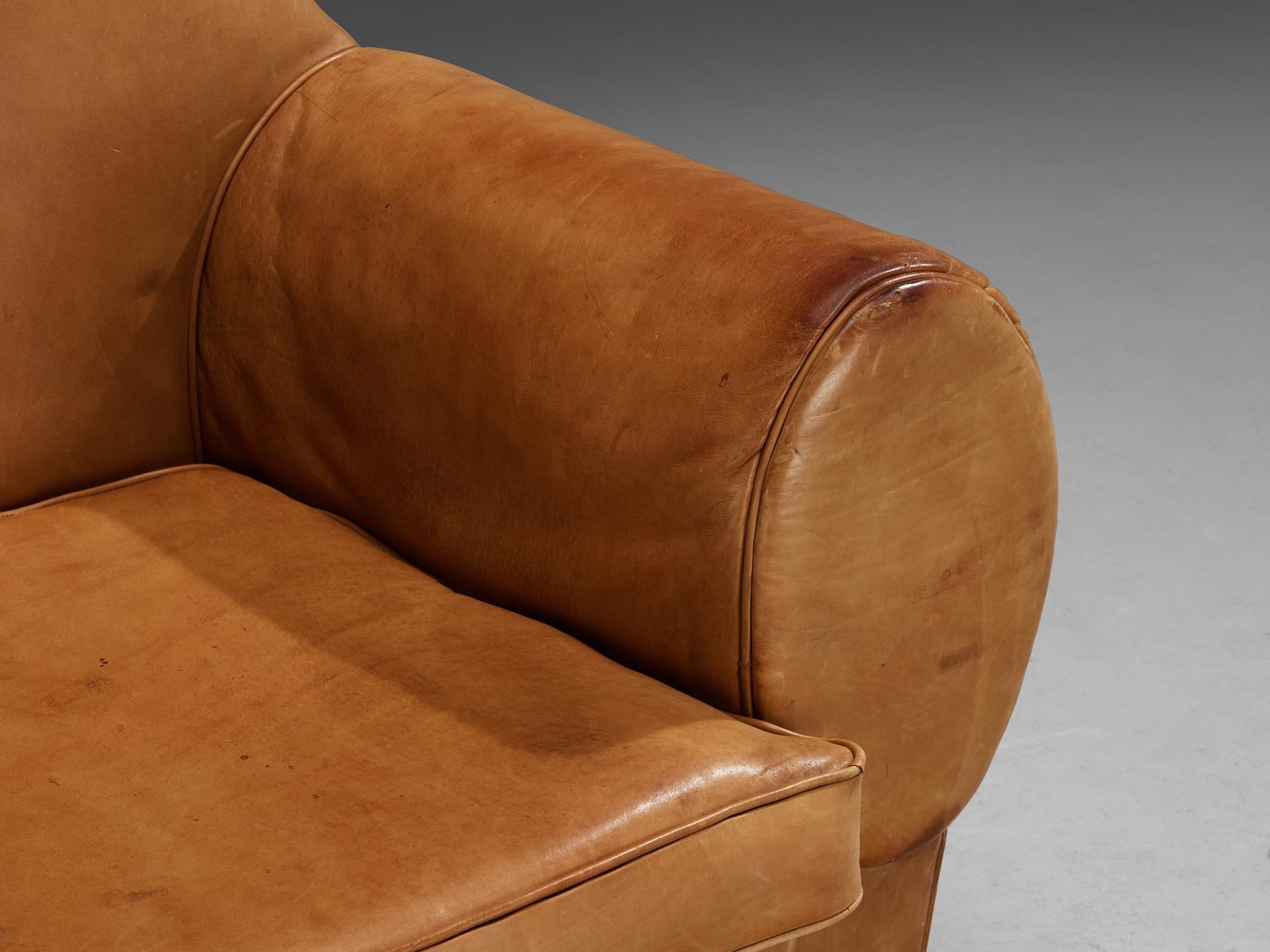 French Art Deco Pair of Lounge Chairs in Cognac Leather