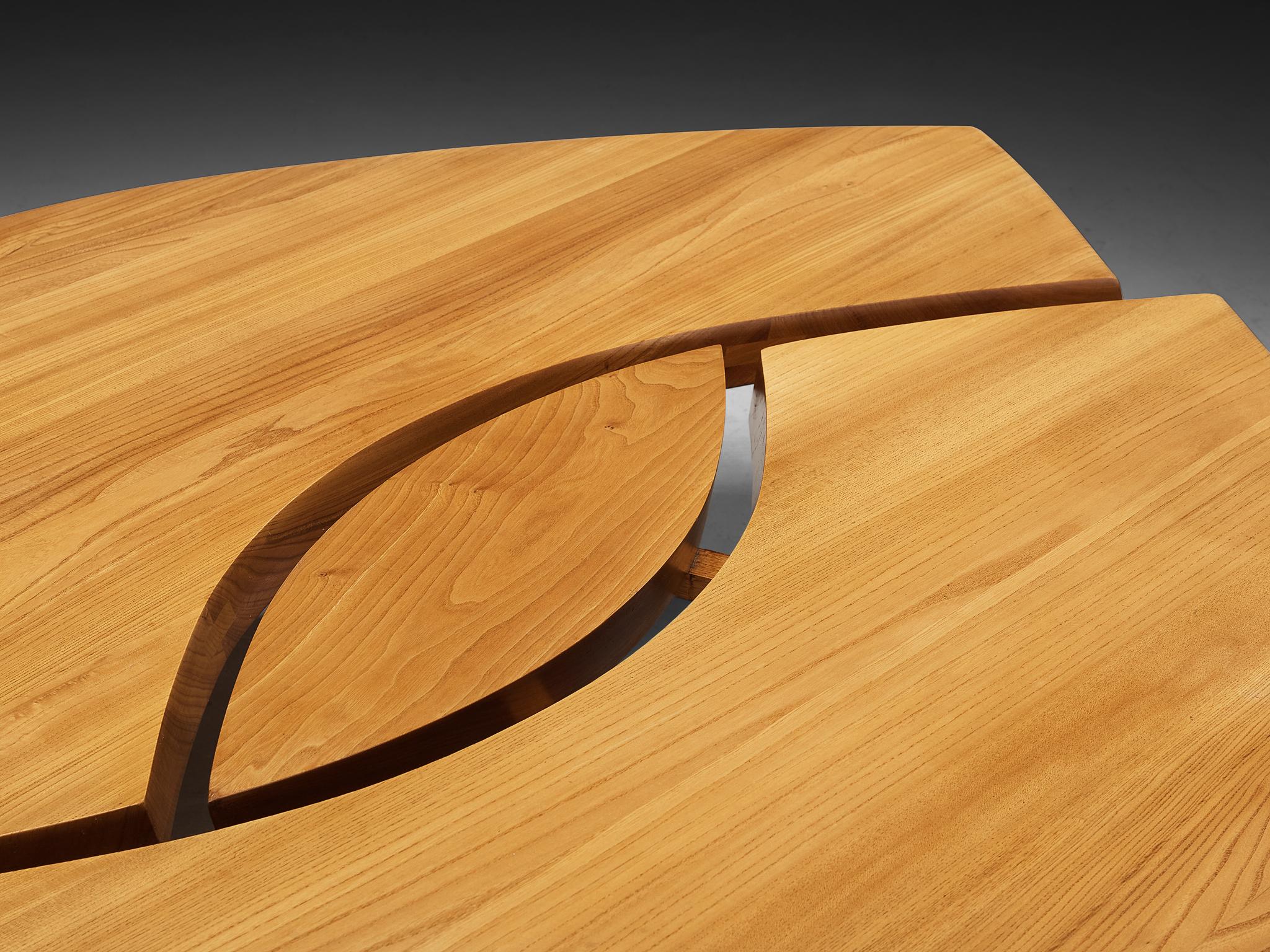 Early Pierre Chapo Large Coffee Table 'L'oeuil' in Solid Elm T22C