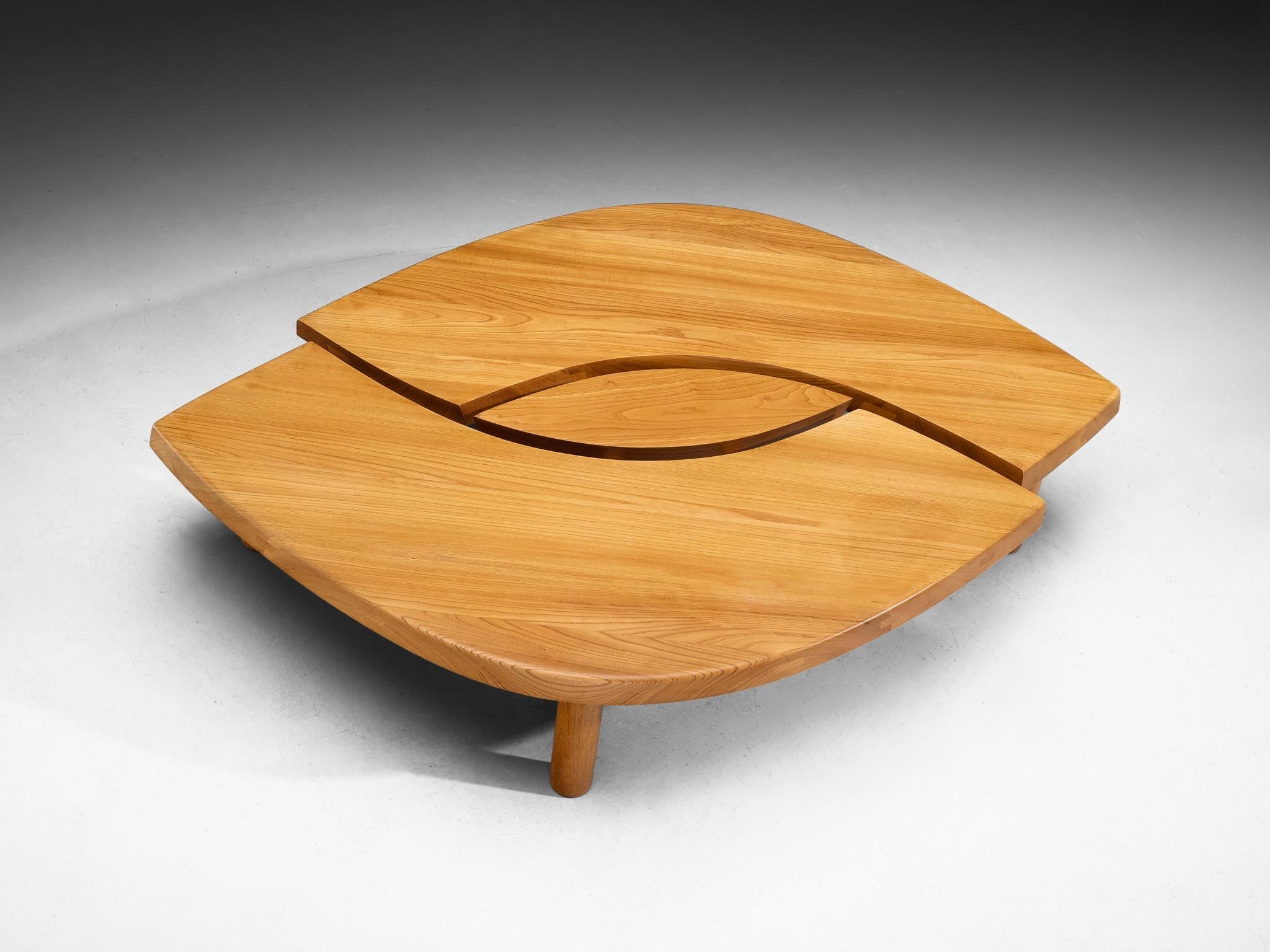 Early Pierre Chapo Large Coffee Table 'L'oeuil' in Solid Elm T22C