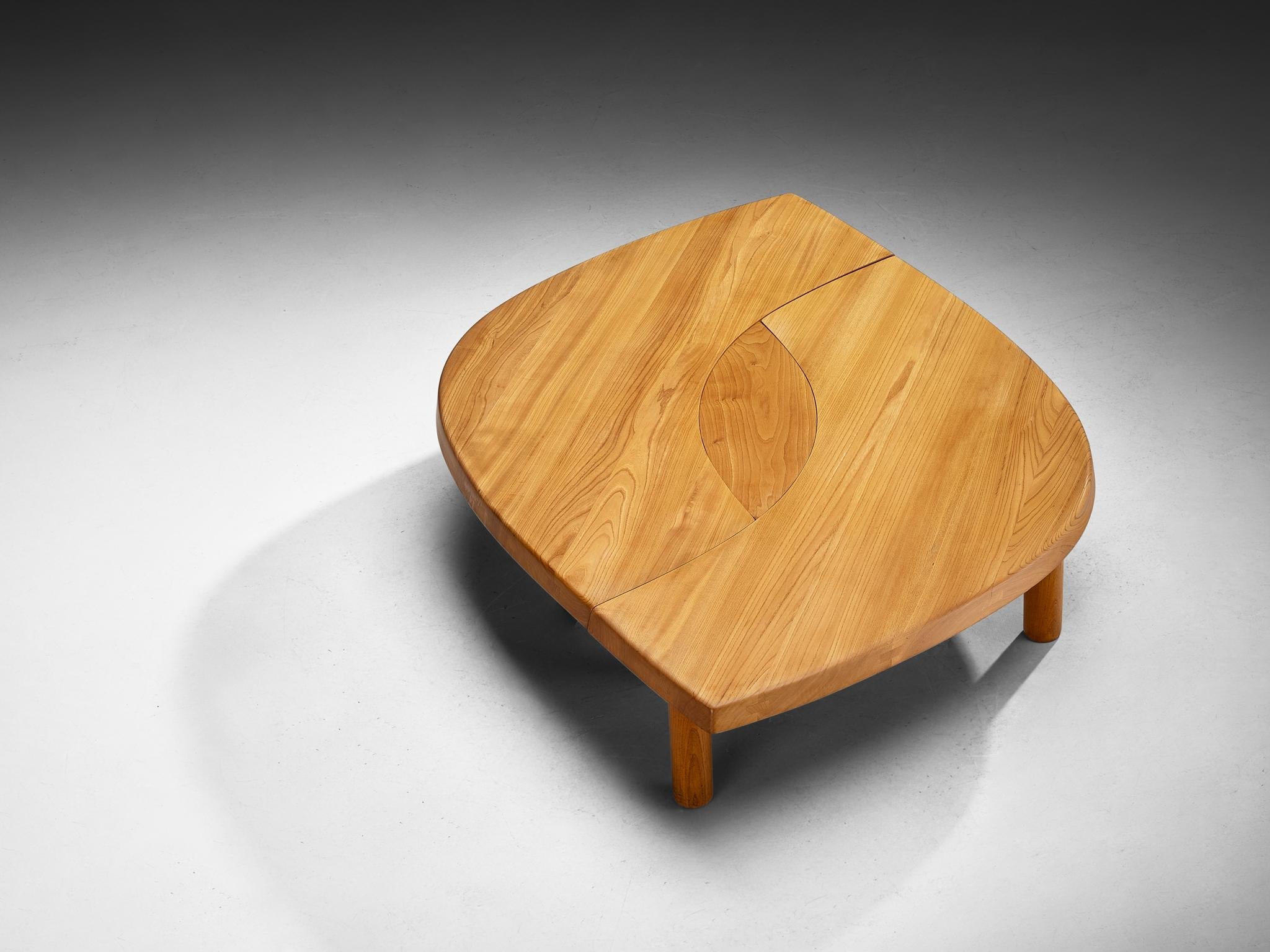 Early Pierre Chapo Large Coffee Table 'L'oeuil' in Solid Elm T22C