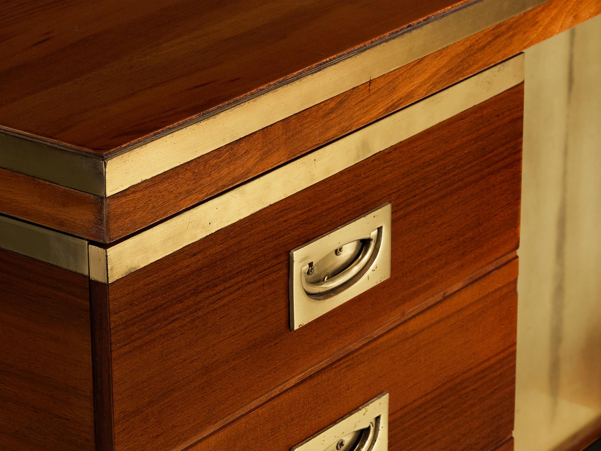 Unique Luciano Frigerio 'Lucien' Free Standing Desk in Walnut and Brass