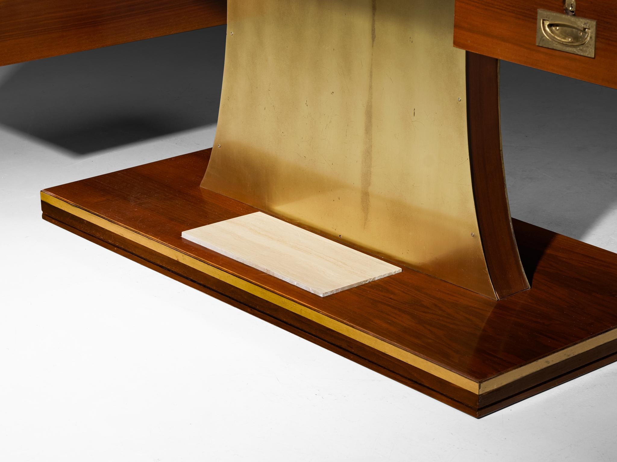 Unique Luciano Frigerio 'Lucien' Free Standing Desk in Walnut and Brass