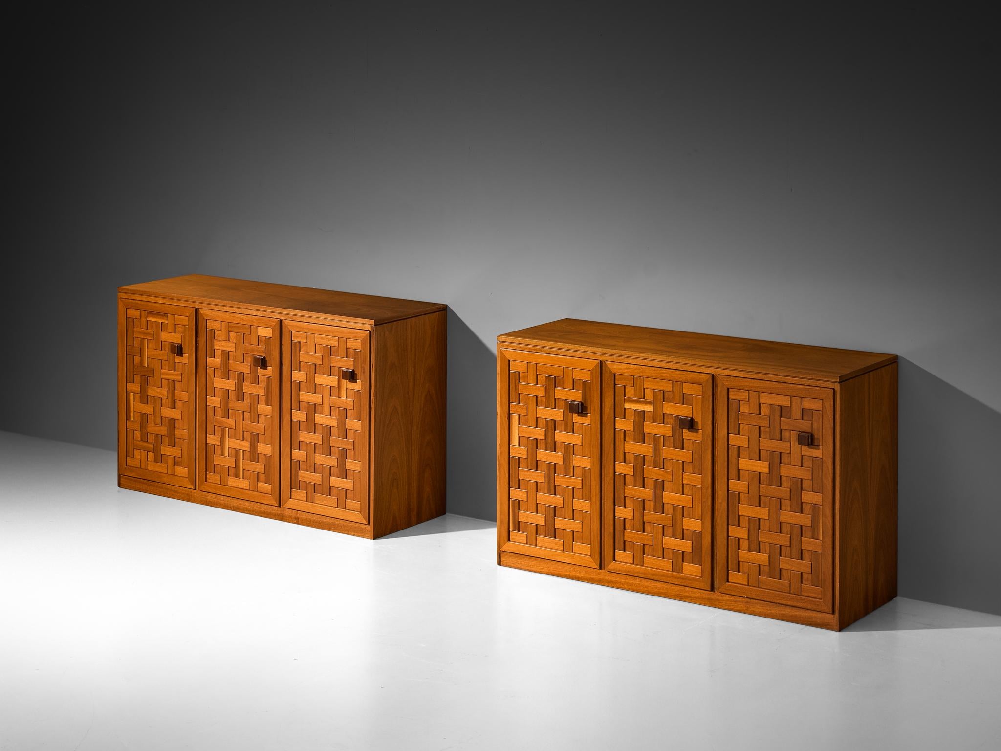 Italian Architectural Grid-Structured Sideboards in Meranti