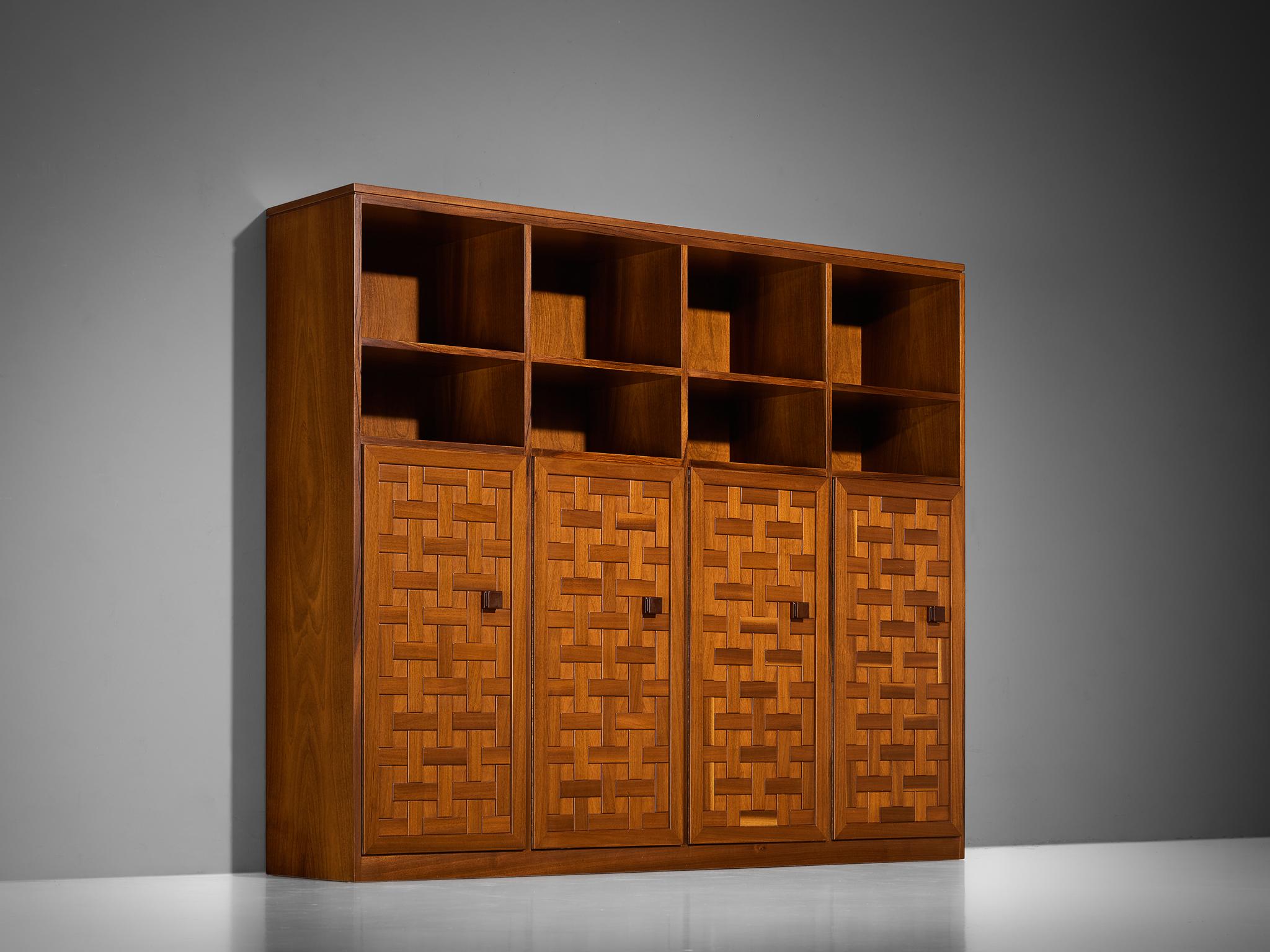 Italian Architectural Grid-Structured Higboard or Bookcase in Walnut