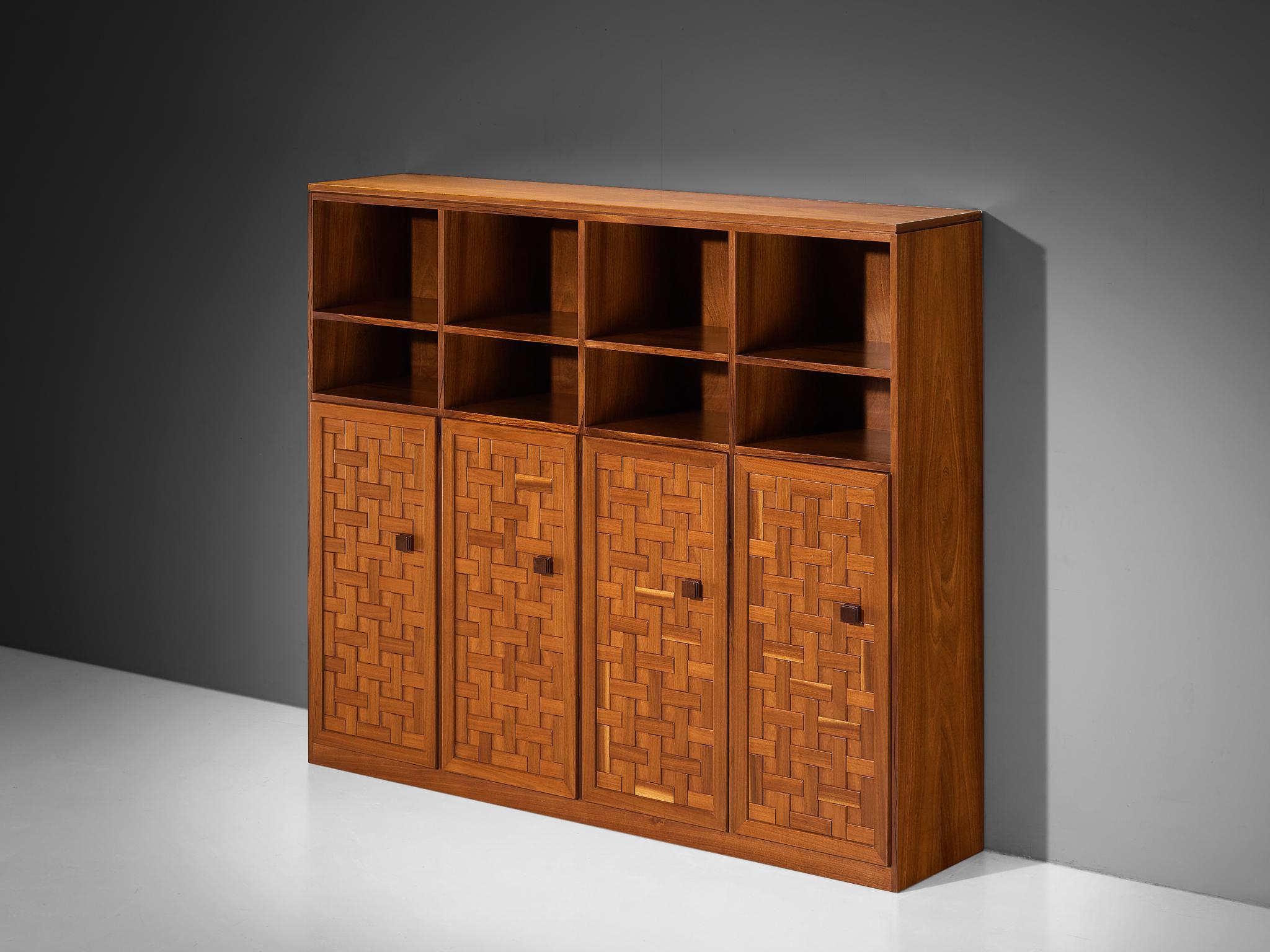 Italian Architectural Grid-Structured Higboard or Bookcase in Walnut