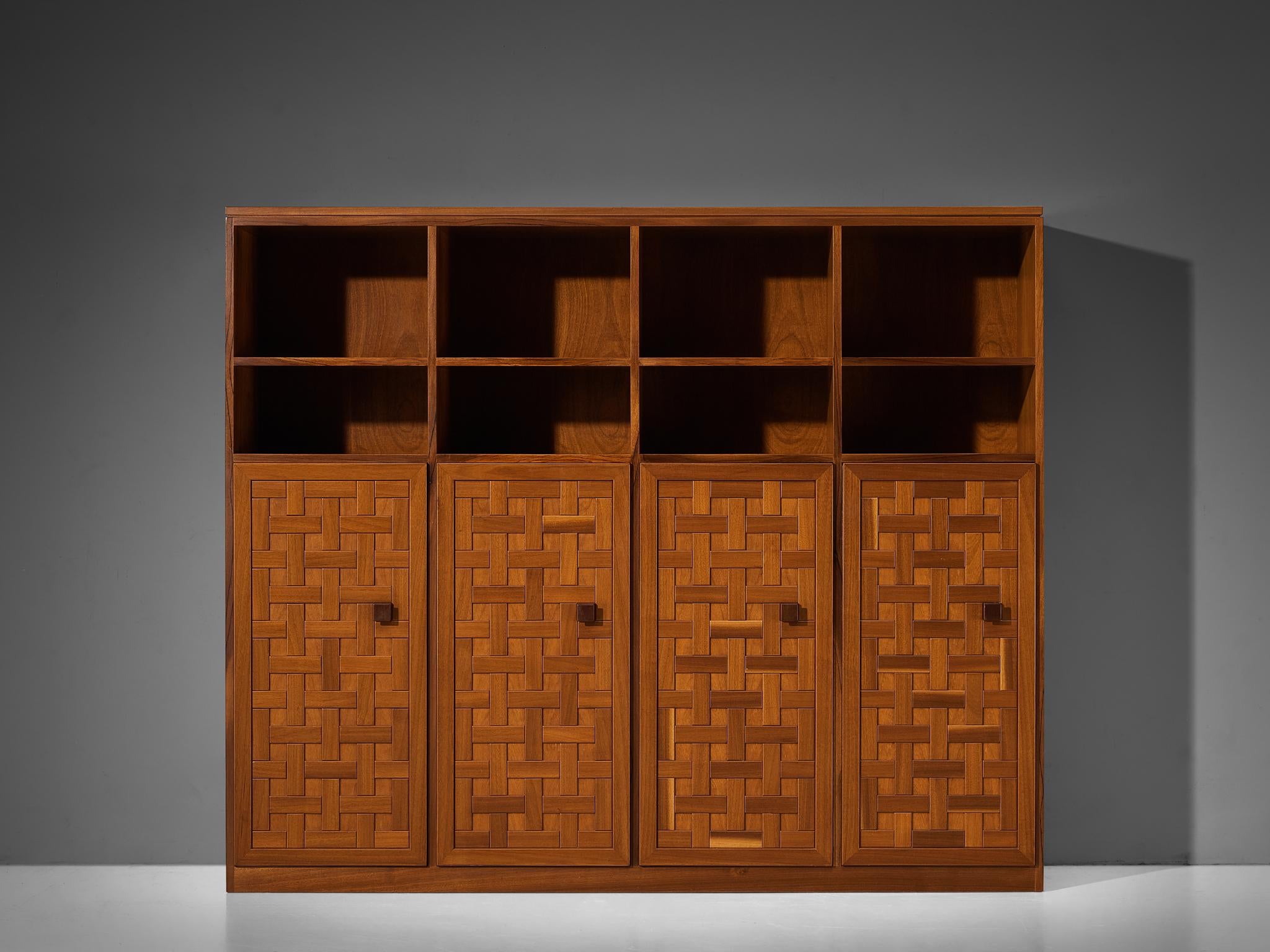 Italian Architectural Grid-Structured Higboard or Bookcase in Walnut