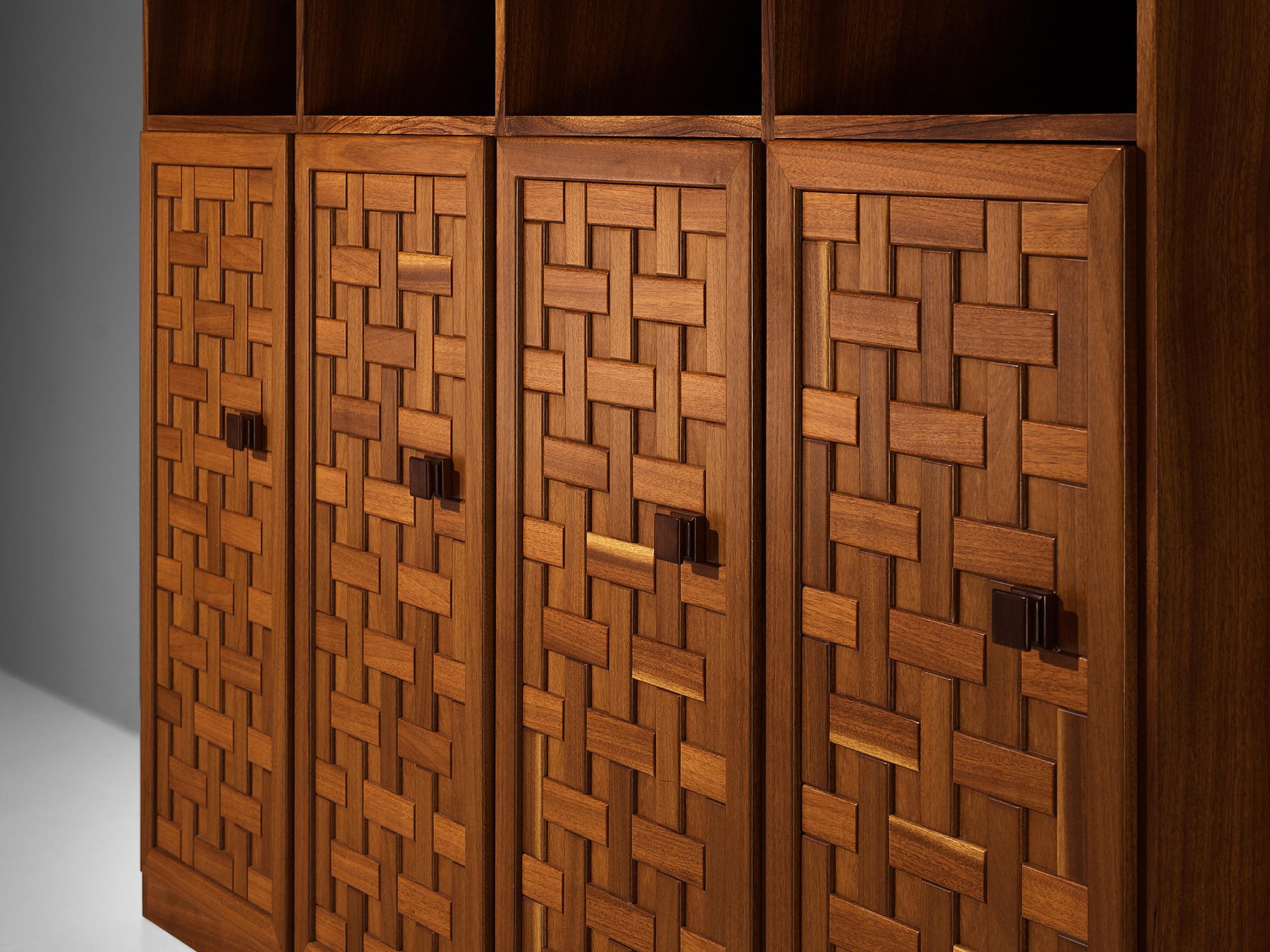 Italian Architectural Grid-Structured Higboard or Bookcase in Walnut