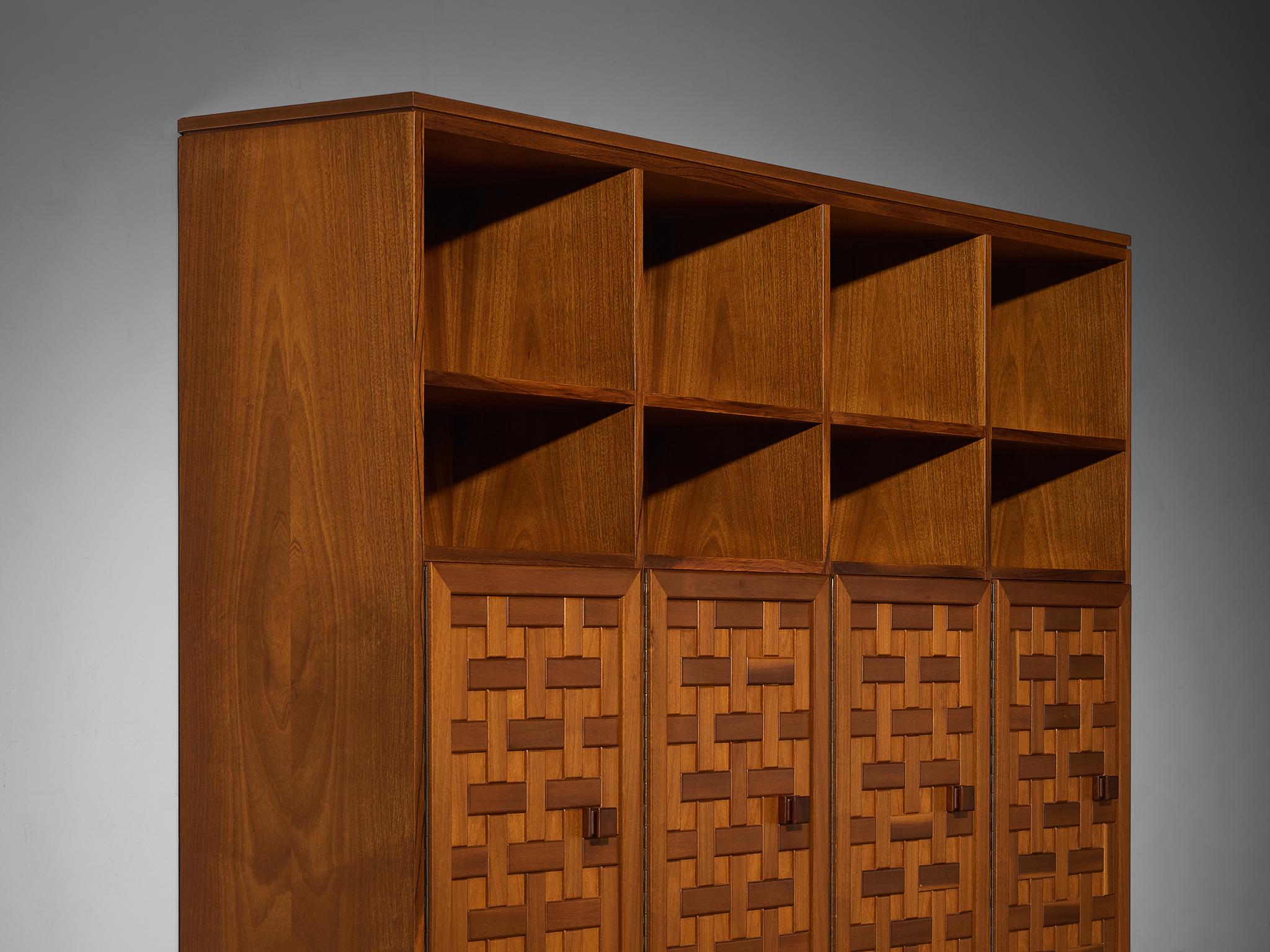 Italian Architectural Grid-Structured Higboard or Bookcase in Walnut