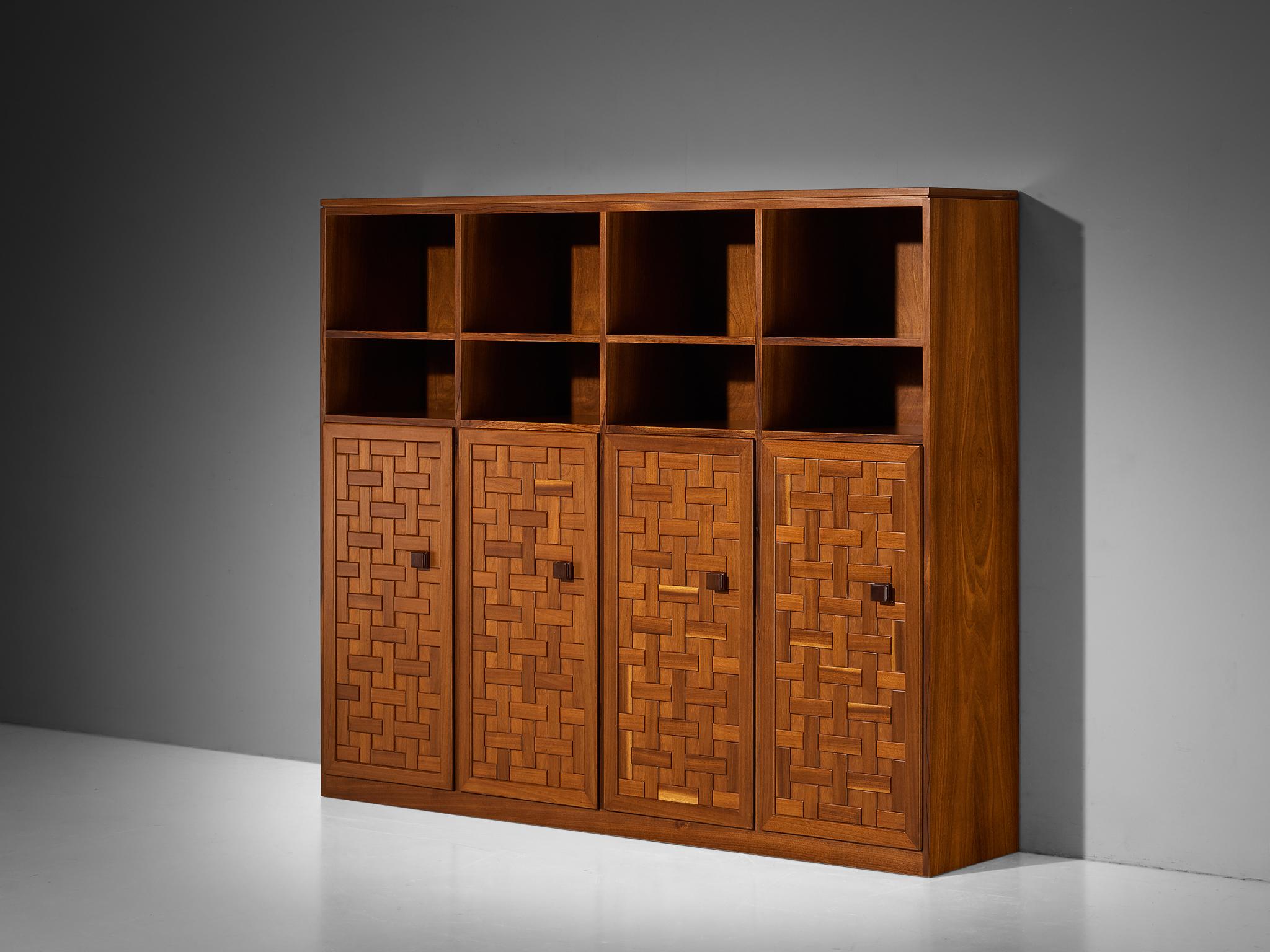 Italian Architectural Grid-Structured Higboard or Bookcase in Walnut