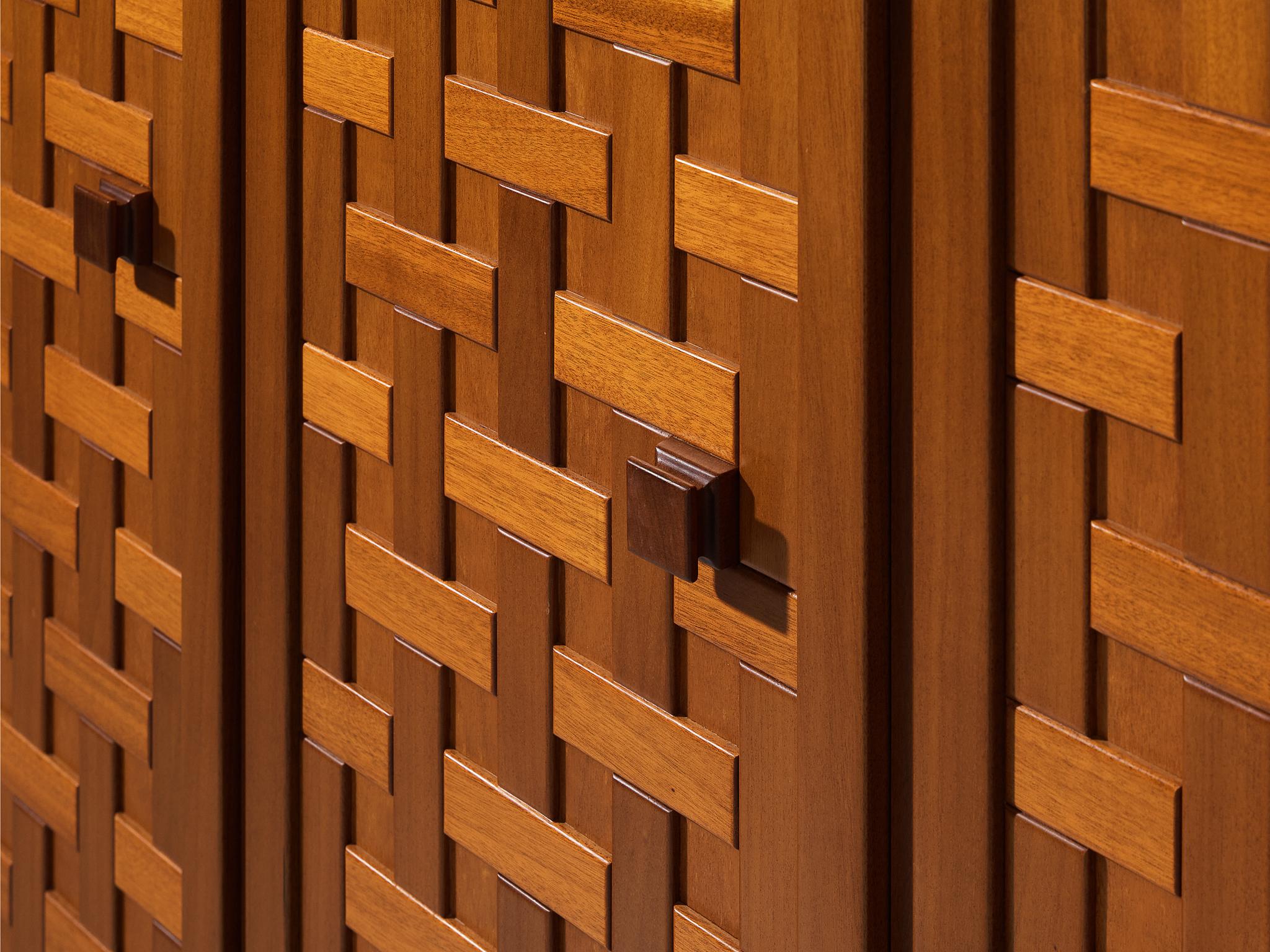 Italian Architectural Grid-Structured Higboard or Bookcase in Walnut