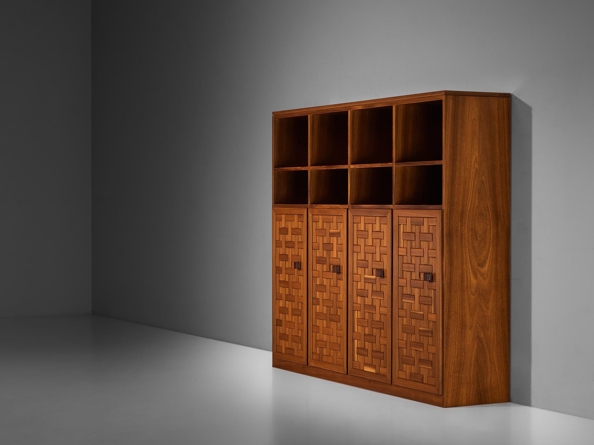 Italian Architectural Grid-Structured Higboard or Bookcase in Walnut