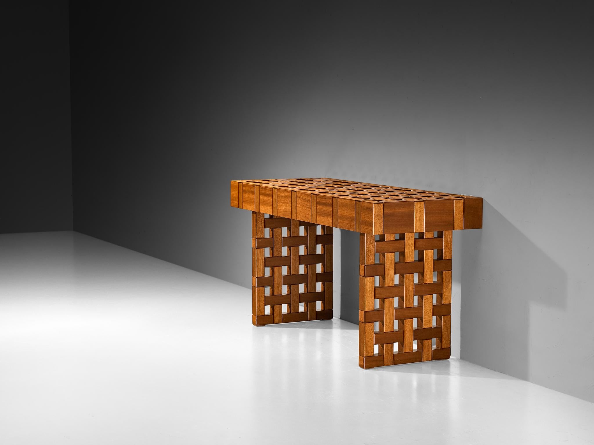 Italian Architectural Grid-Structured Center Table or Console in Meranti