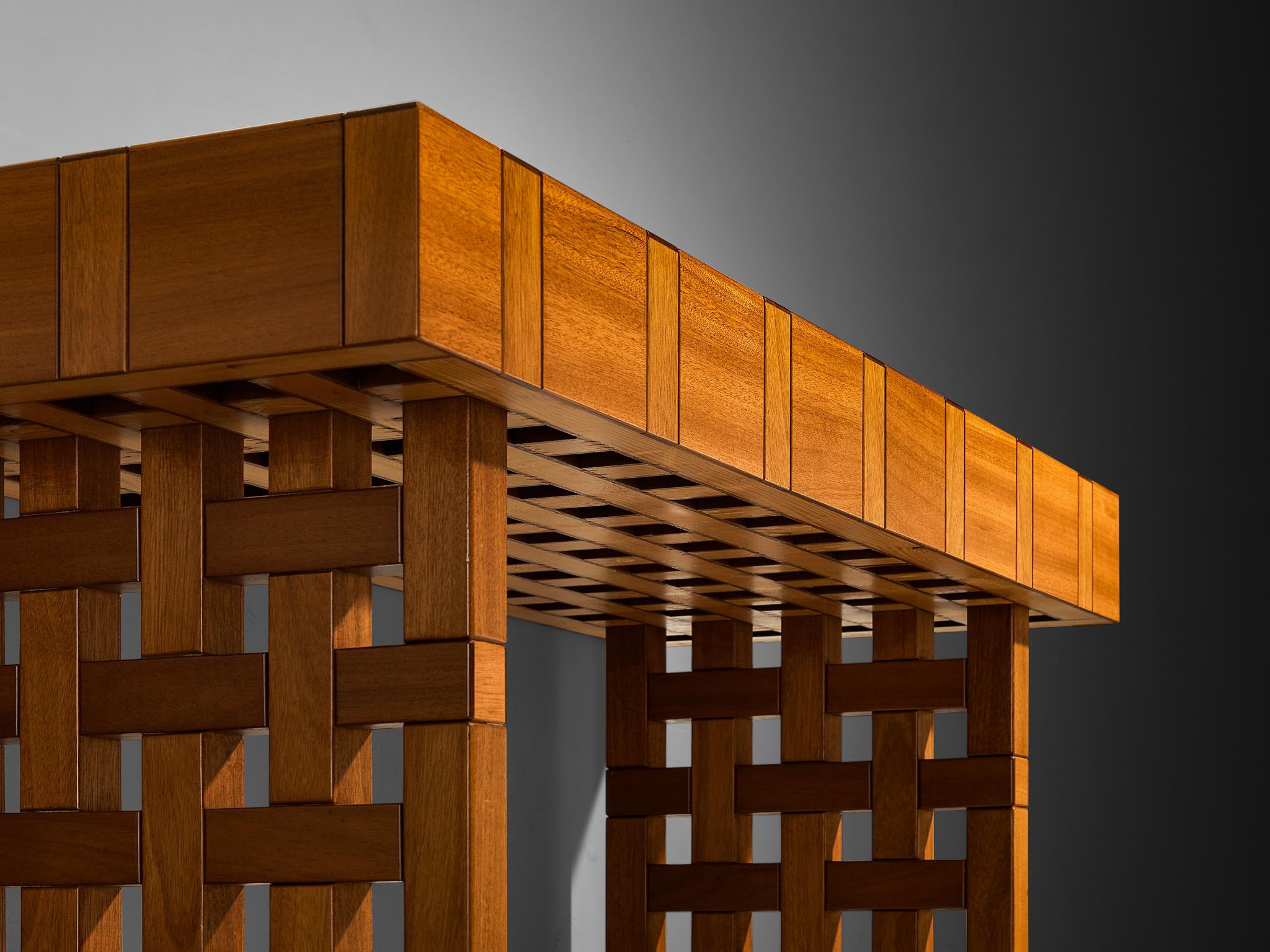 Italian Architectural Grid-Structured Center Table or Console in Meranti