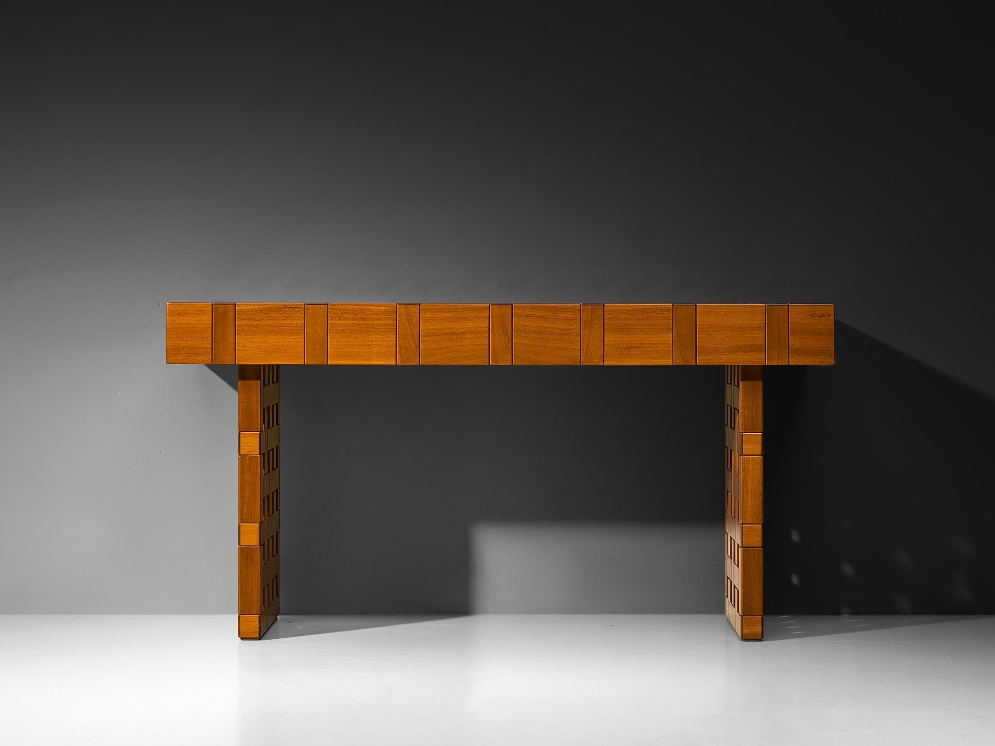 Italian Architectural Grid-Structured Center Table or Console in Meranti