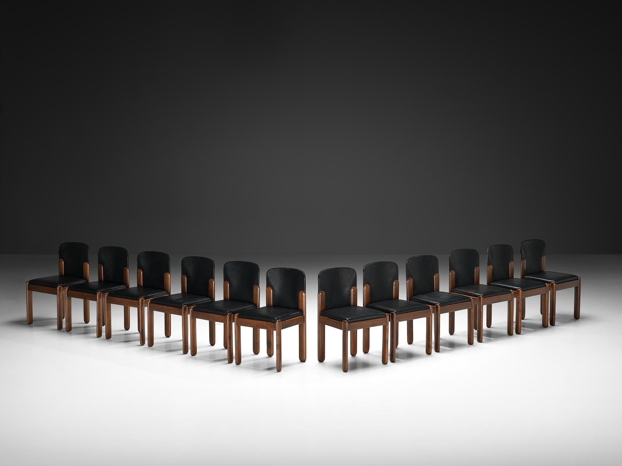 Silvio Coppola for Bernini Set of Twelve Dining Chairs in Walnut