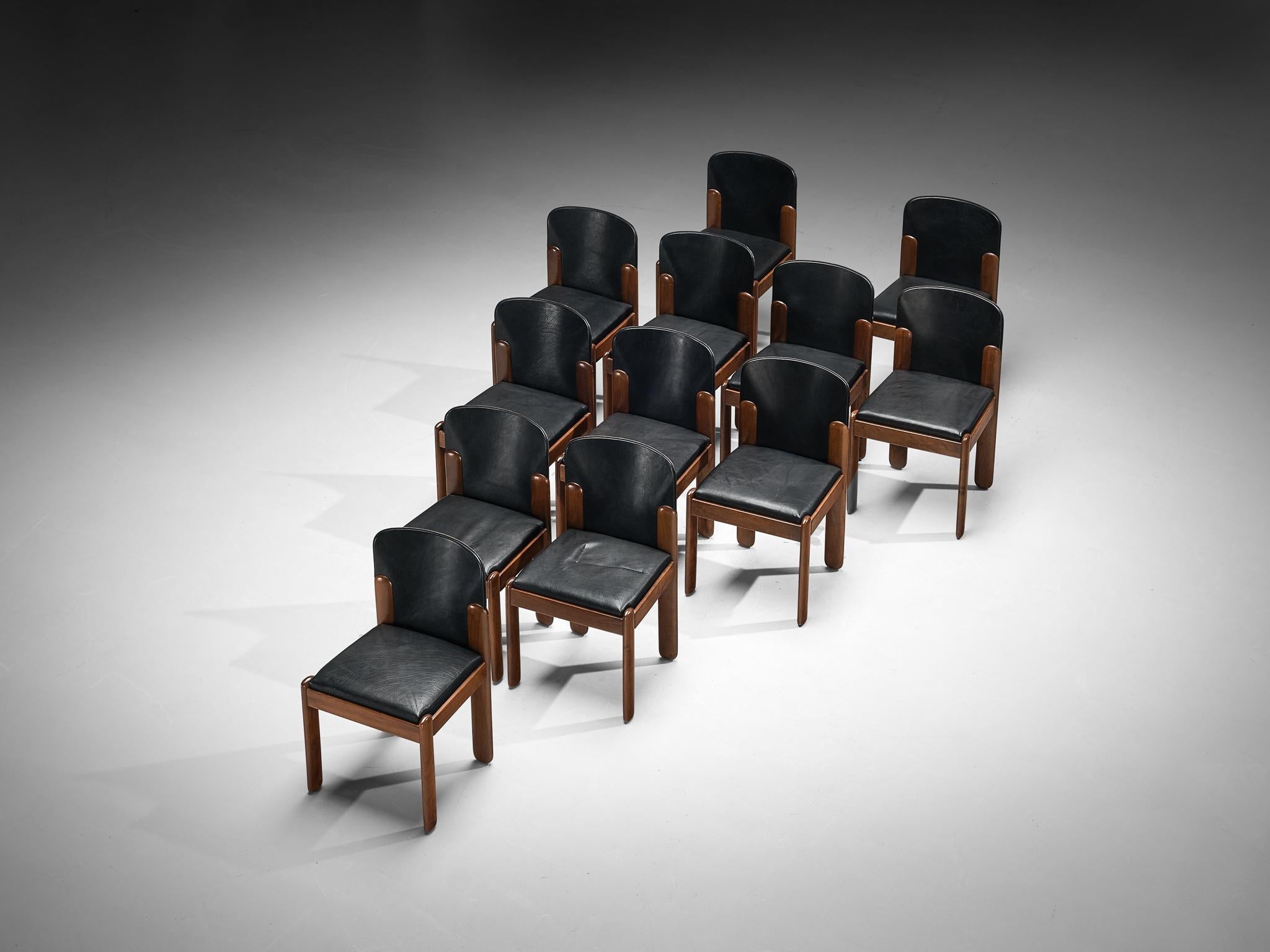 Silvio Coppola for Bernini Set of Twelve Dining Chairs in Walnut