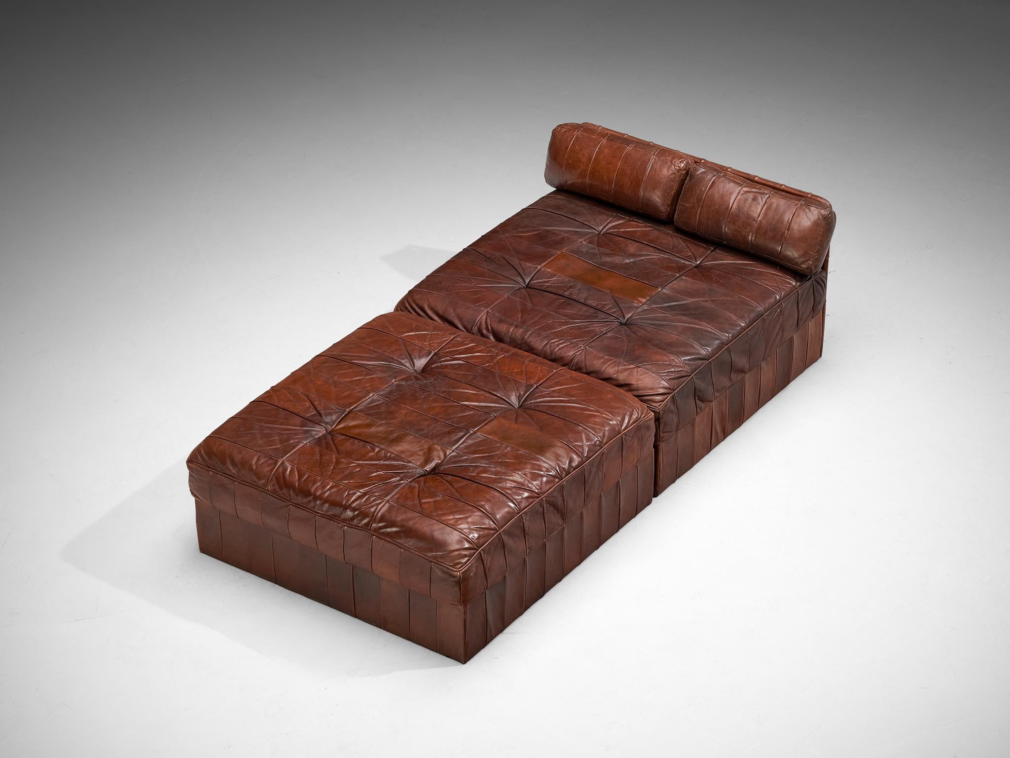 De Sede Large Daybed or Lounge Set in Patinated Brown Leather