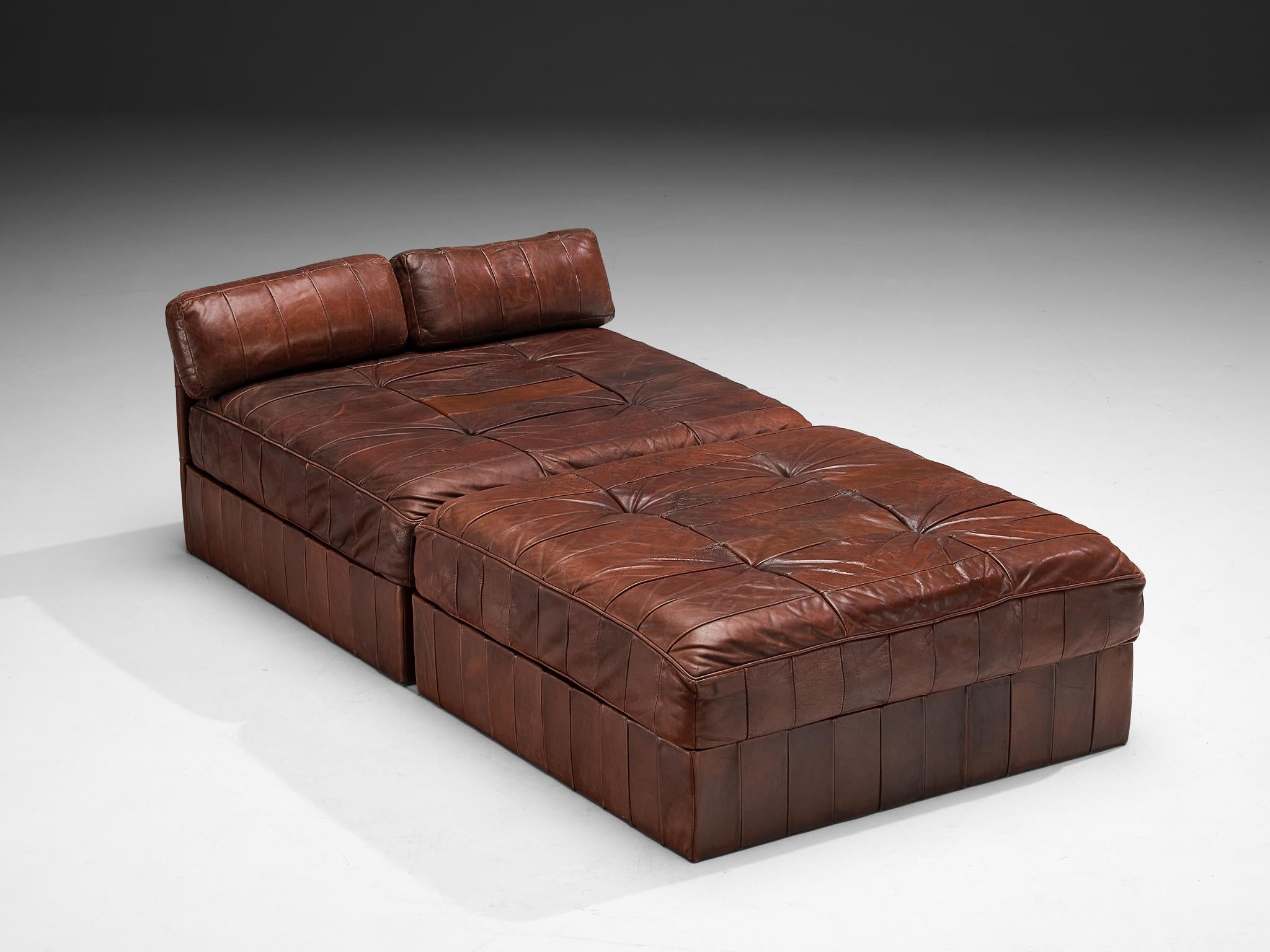 De Sede Large Daybed or Lounge Set in Patinated Brown Leather