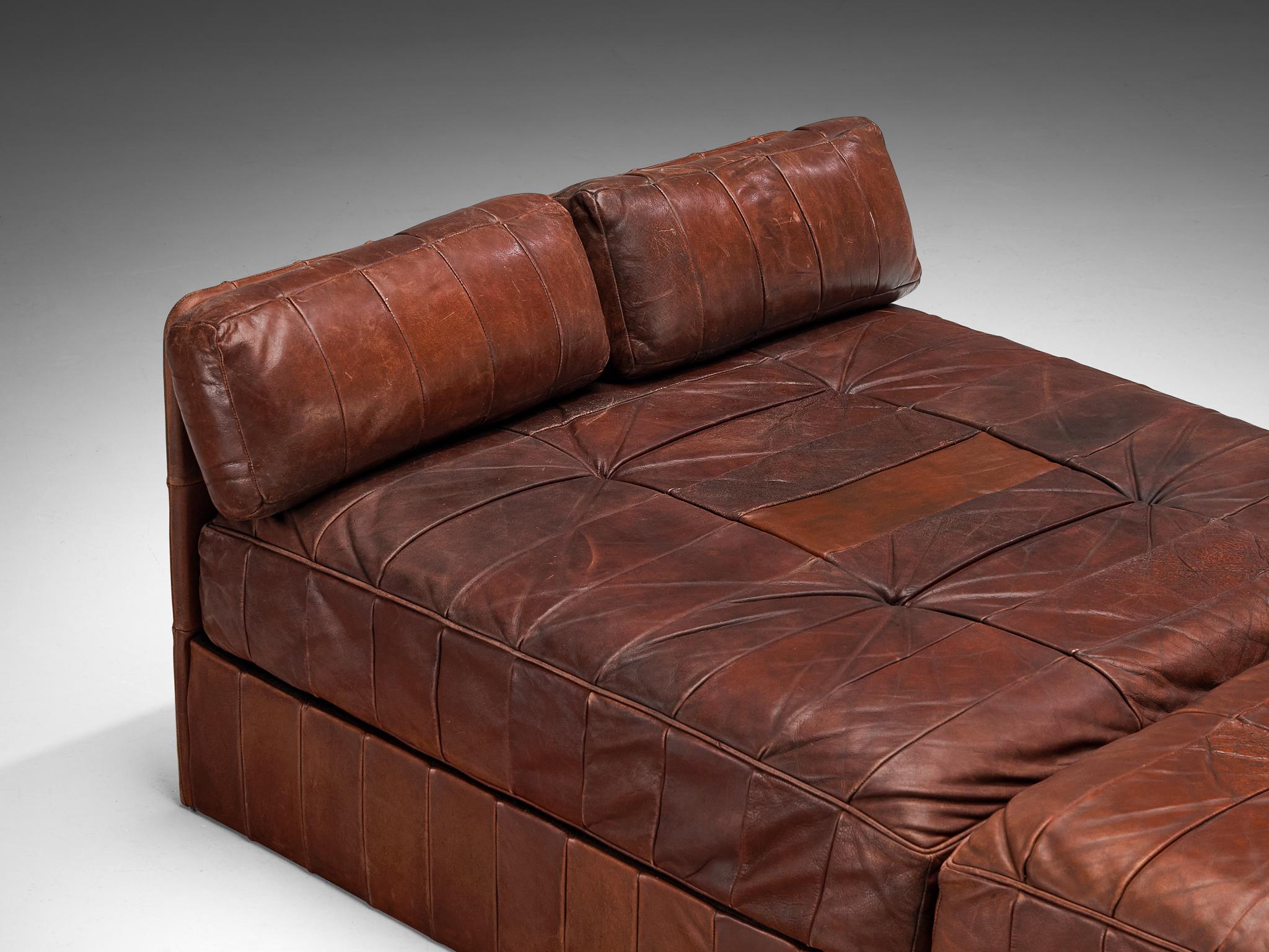 De Sede Large Daybed or Lounge Set in Patinated Brown Leather