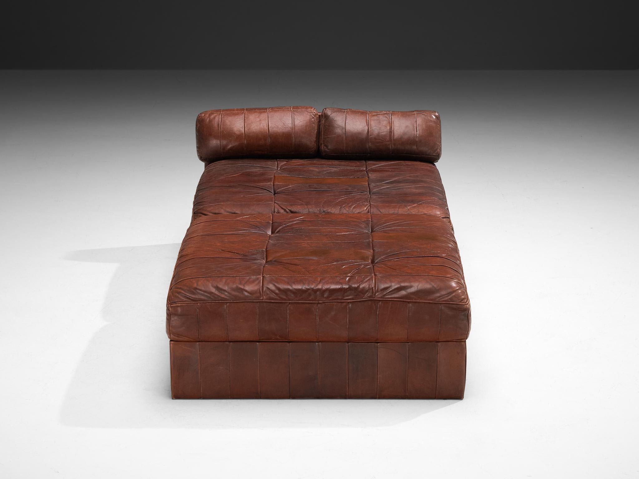 De Sede Large Daybed or Lounge Set in Patinated Brown Leather