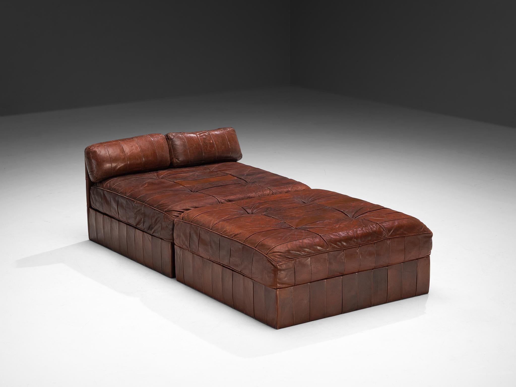 De Sede Large Daybed or Lounge Set in Patinated Brown Leather