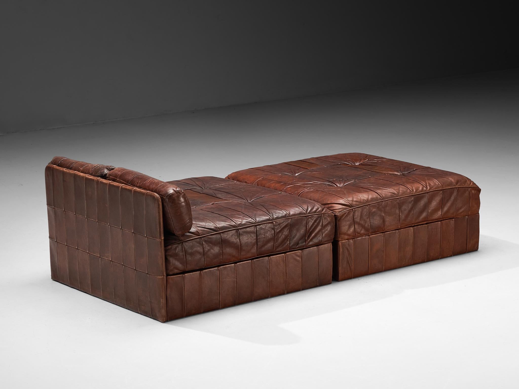 De Sede Large Daybed or Lounge Set in Patinated Brown Leather