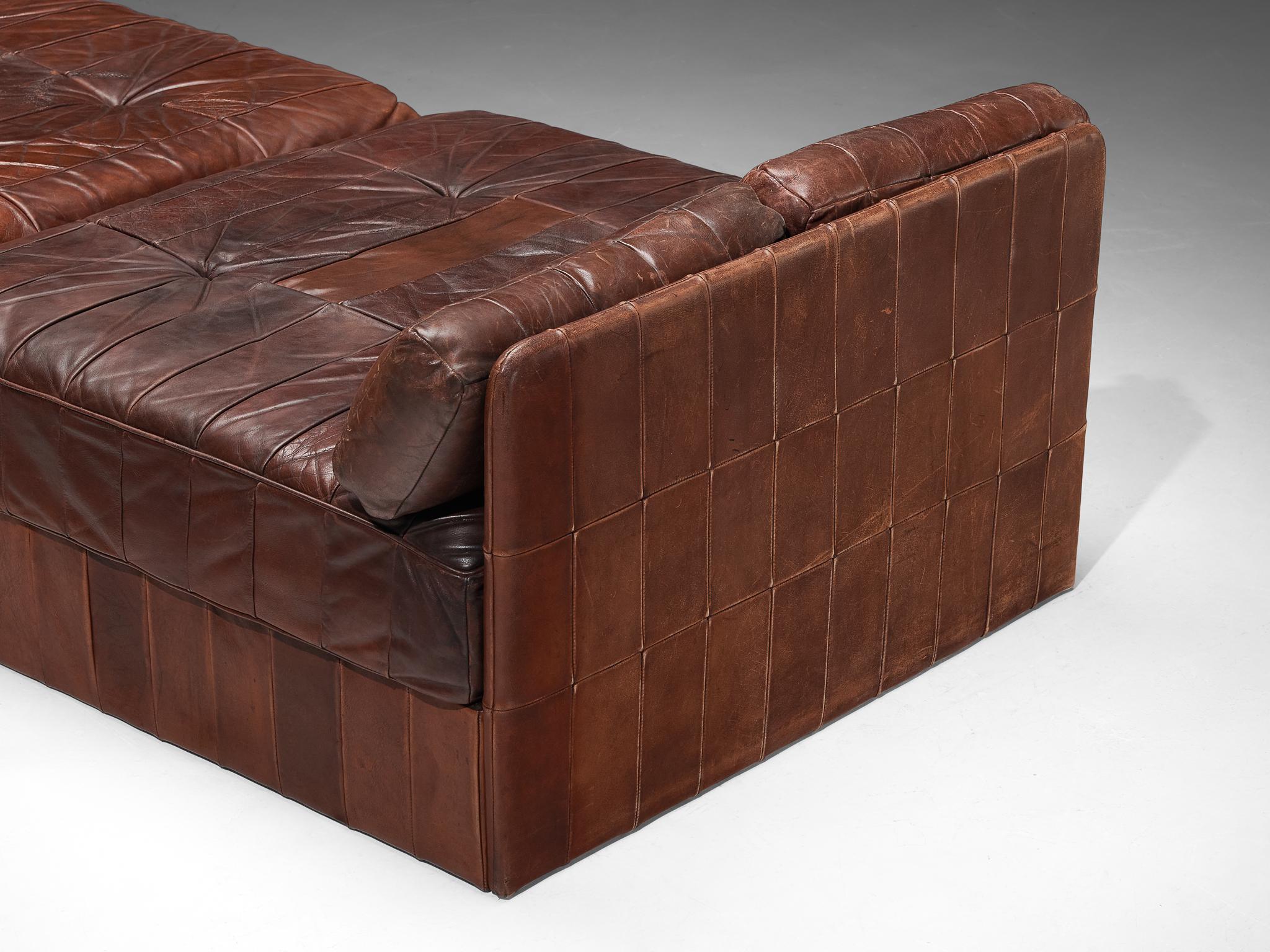 De Sede Large Daybed or Lounge Set in Patinated Brown Leather