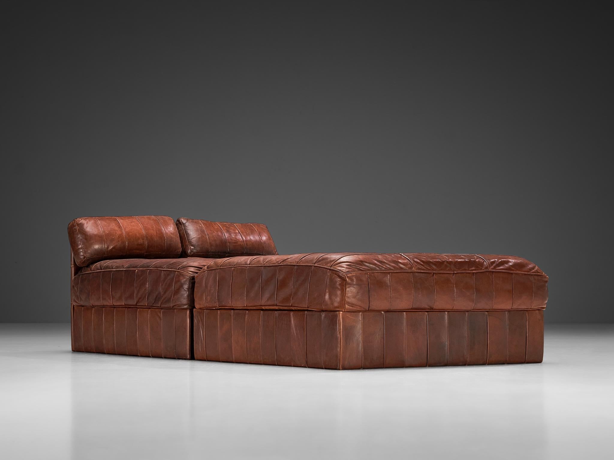 De Sede Large Daybed or Lounge Set in Patinated Brown Leather