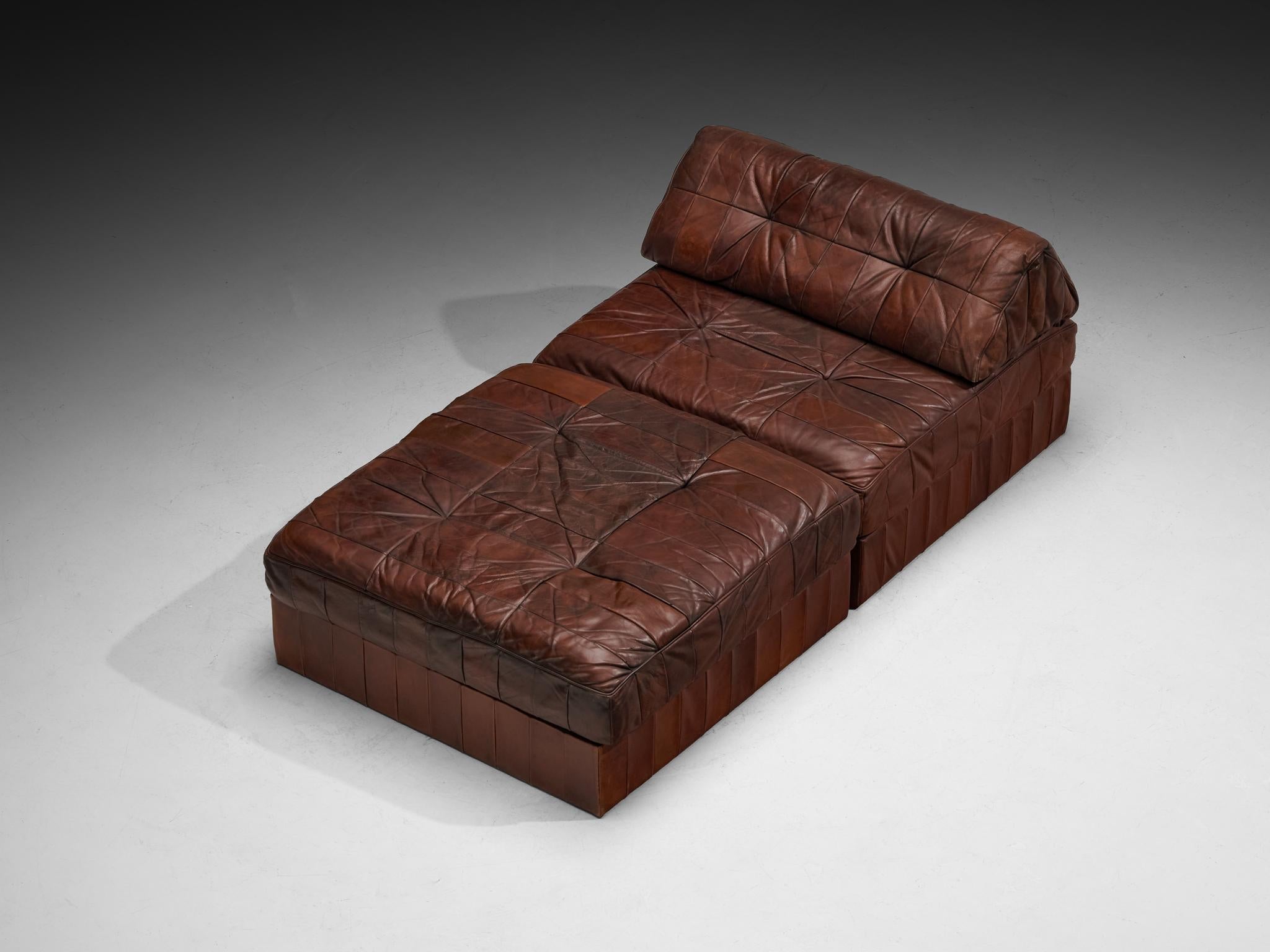 De Sede Large Daybed or Lounge Set in Patinated Brown Leather