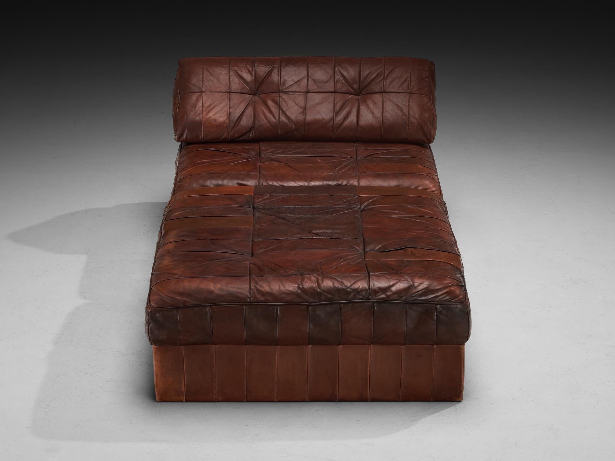 De Sede Large Daybed or Lounge Set in Patinated Brown Leather