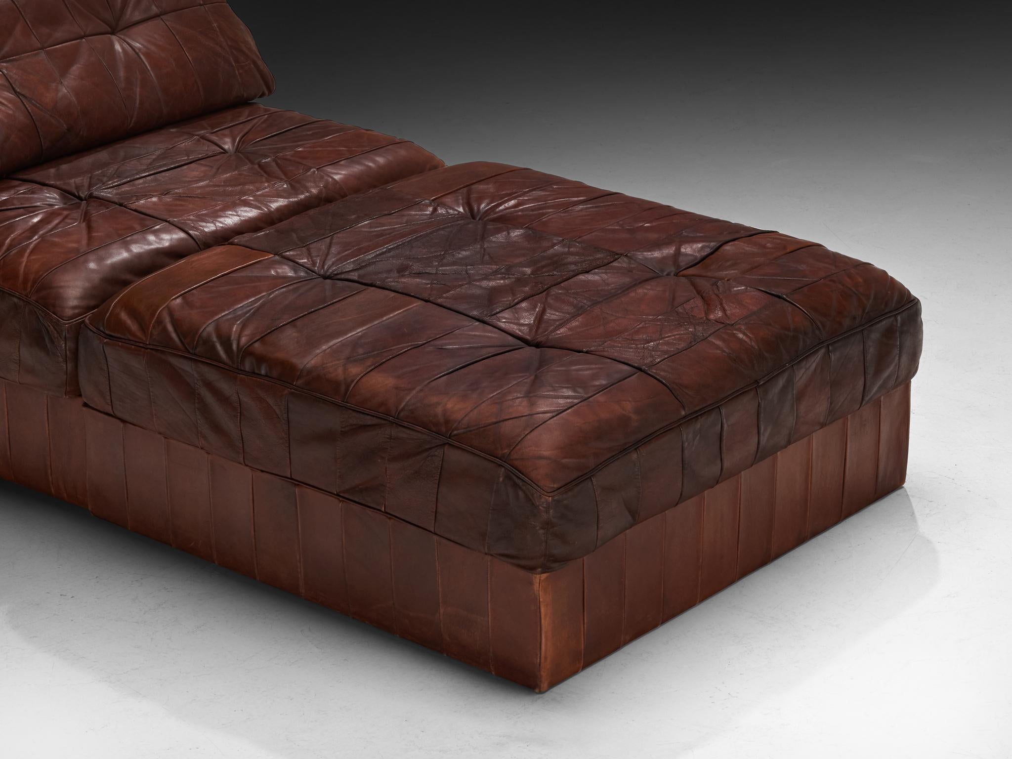 De Sede Large Daybed or Lounge Set in Patinated Brown Leather