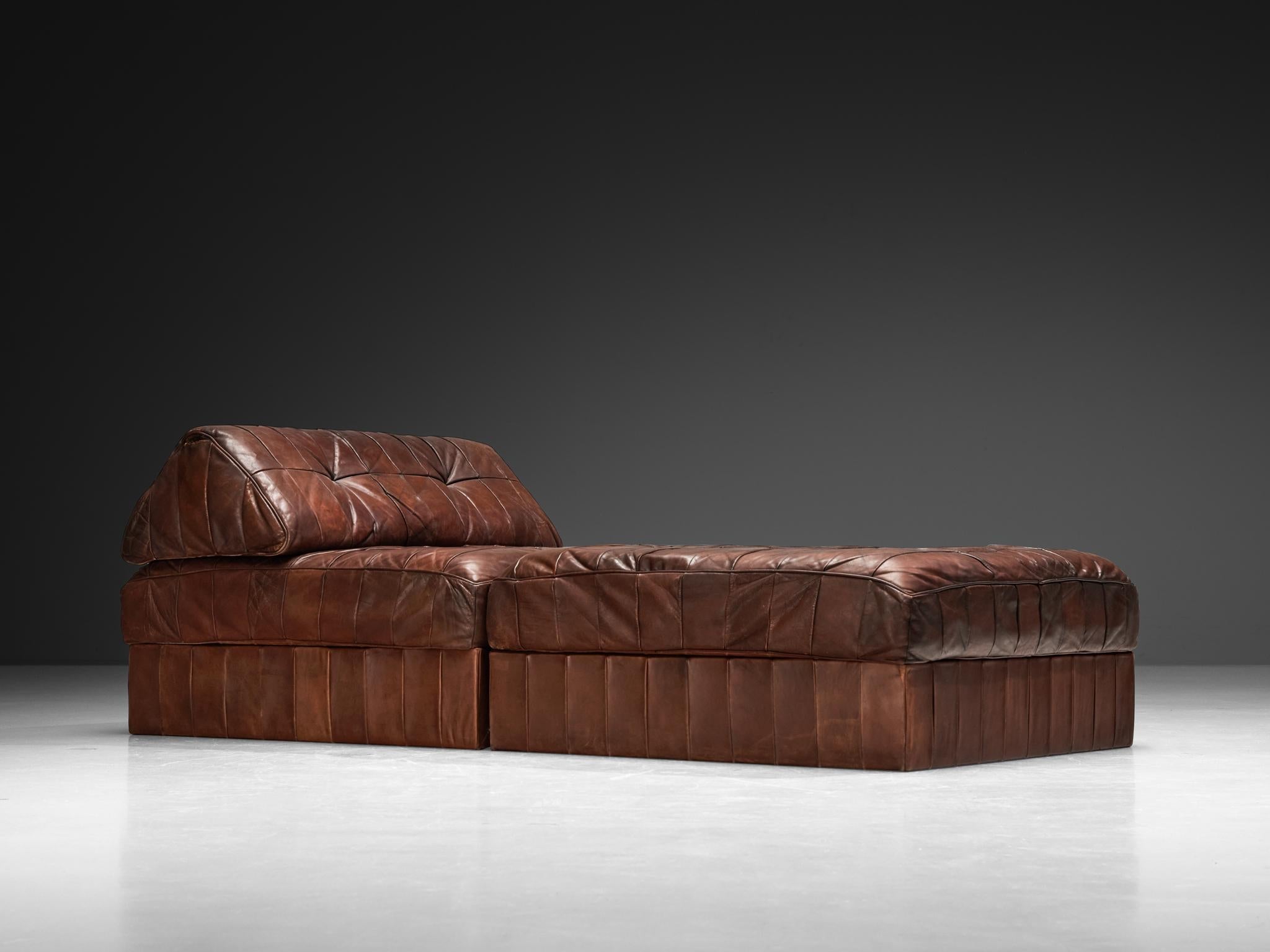 De Sede Large Daybed or Lounge Set in Patinated Brown Leather