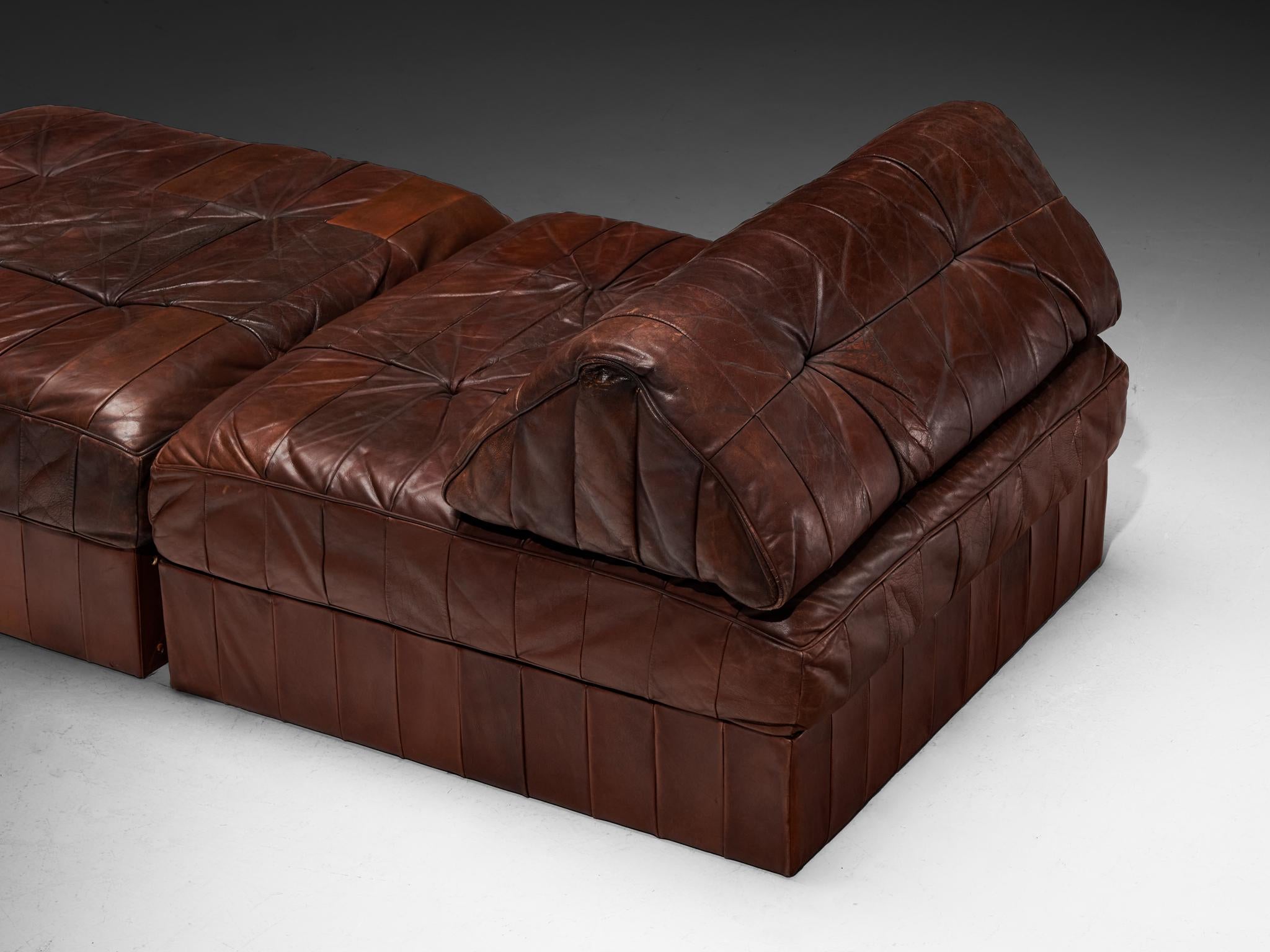 De Sede Large Daybed or Lounge Set in Patinated Brown Leather