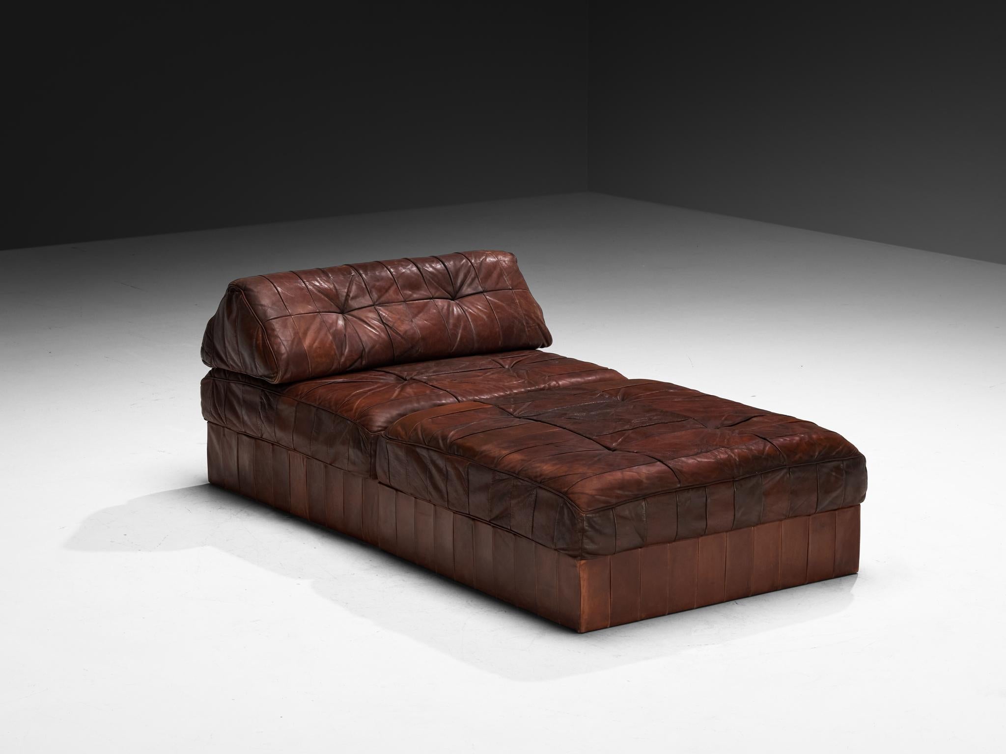 De Sede Large Daybed or Lounge Set in Patinated Brown Leather