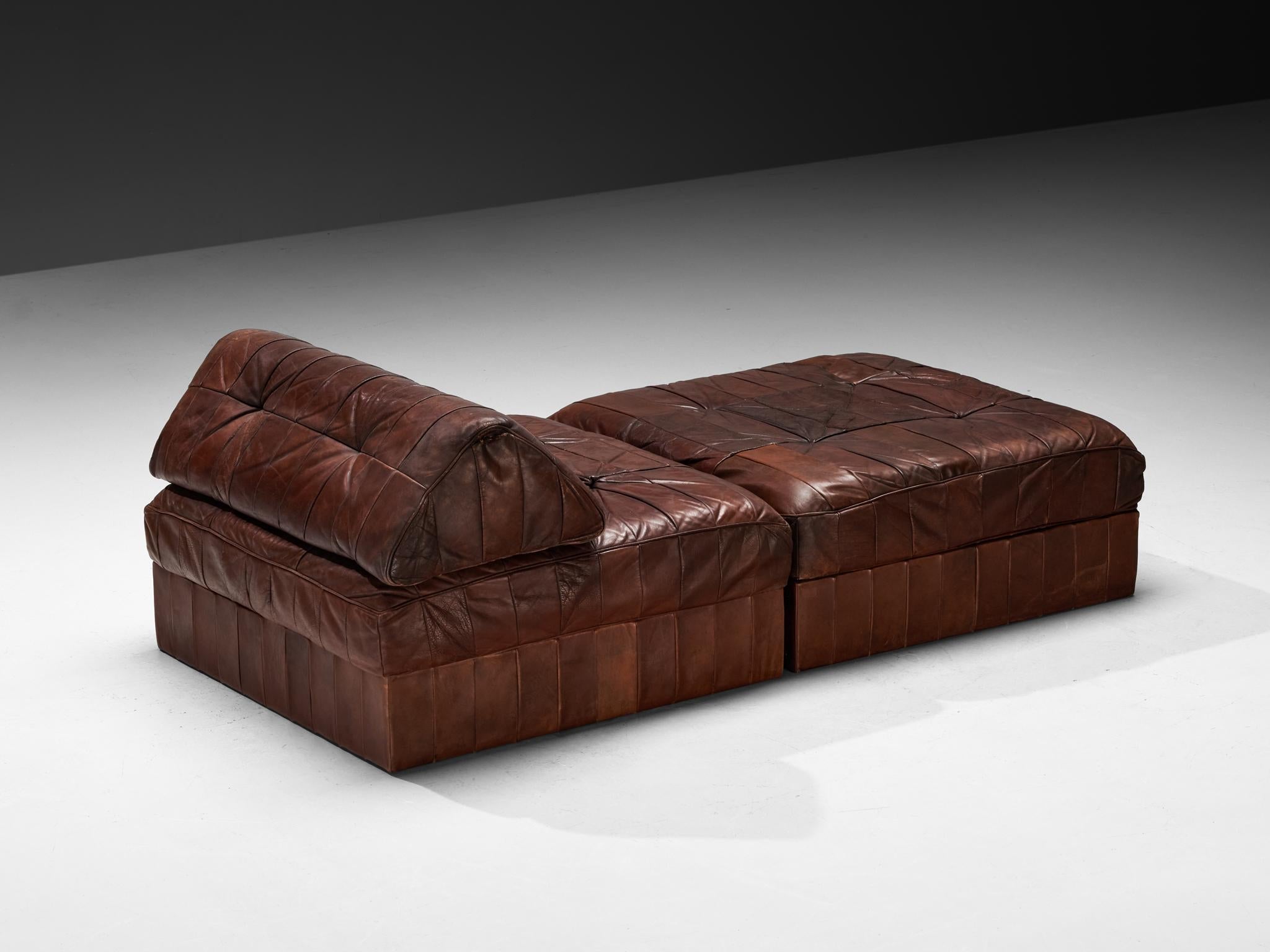 De Sede Large Daybed or Lounge Set in Patinated Brown Leather